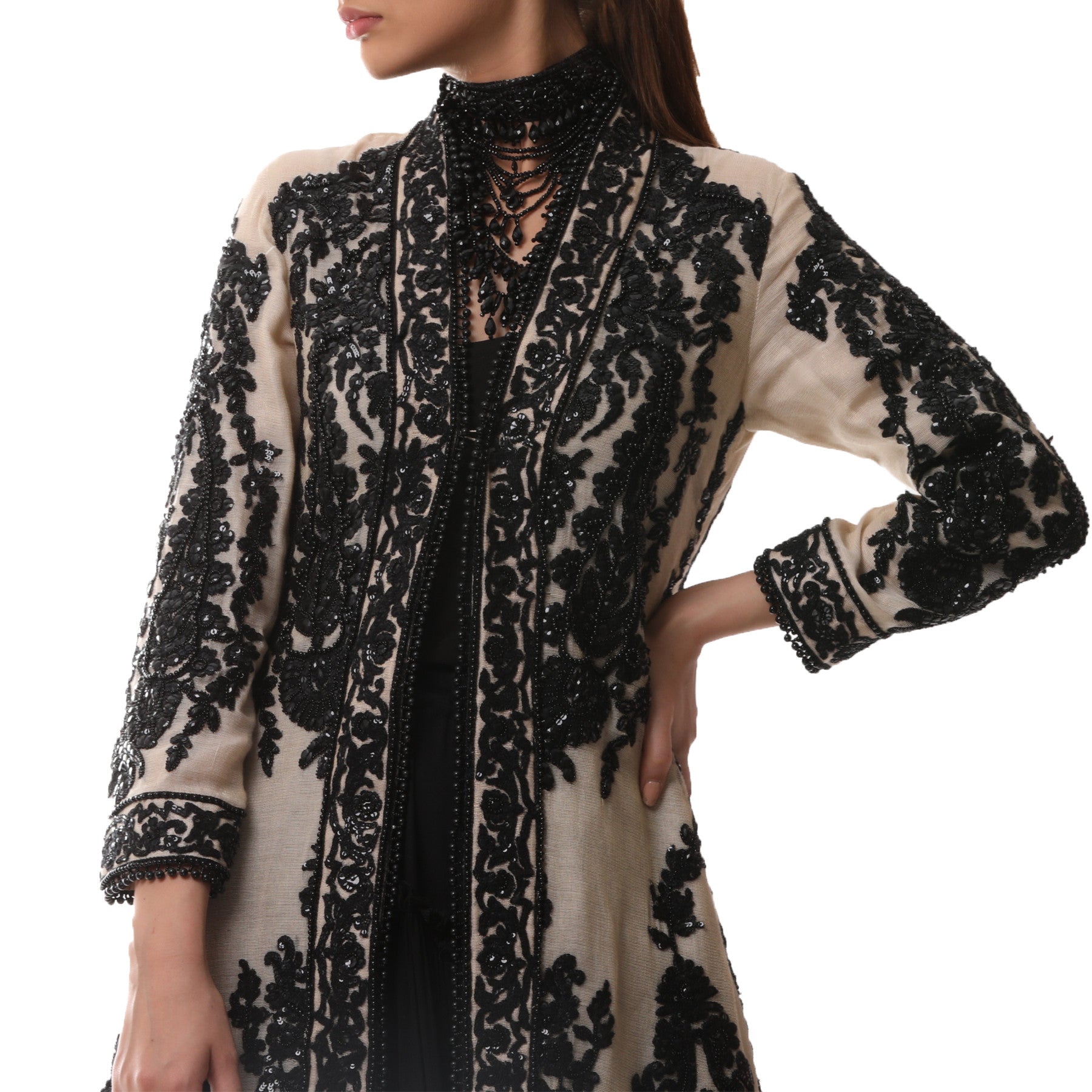 Heavily embellished long A line coat - Rizwan Beyg Design