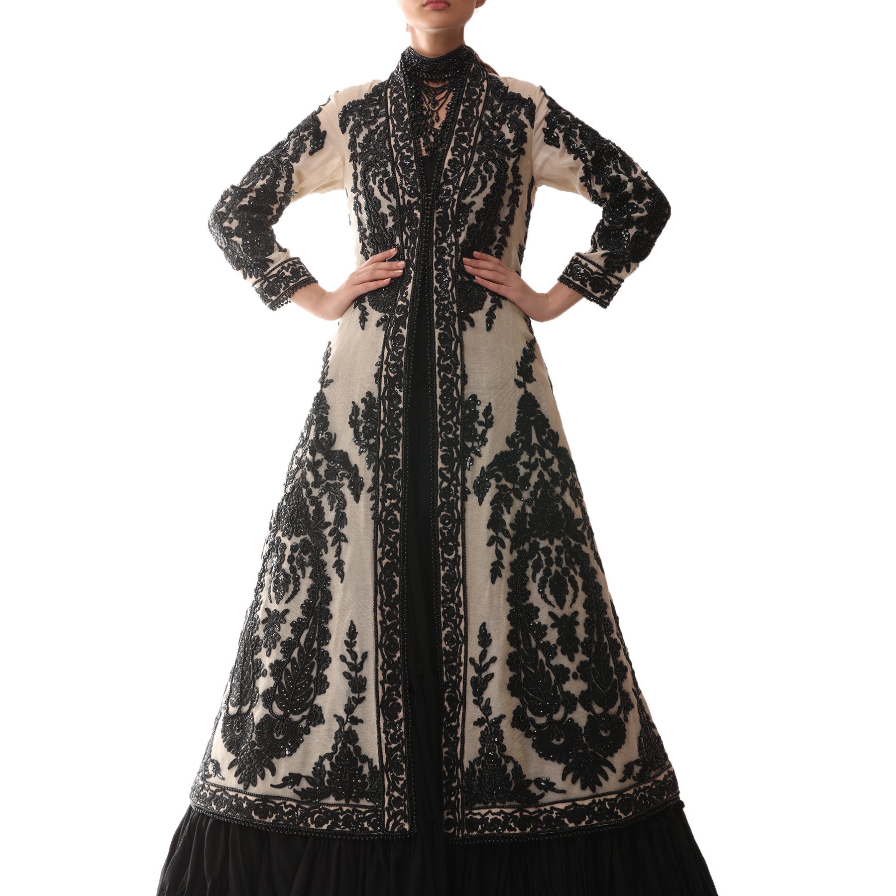 Heavily embellished long A line coat - Rizwan Beyg Design