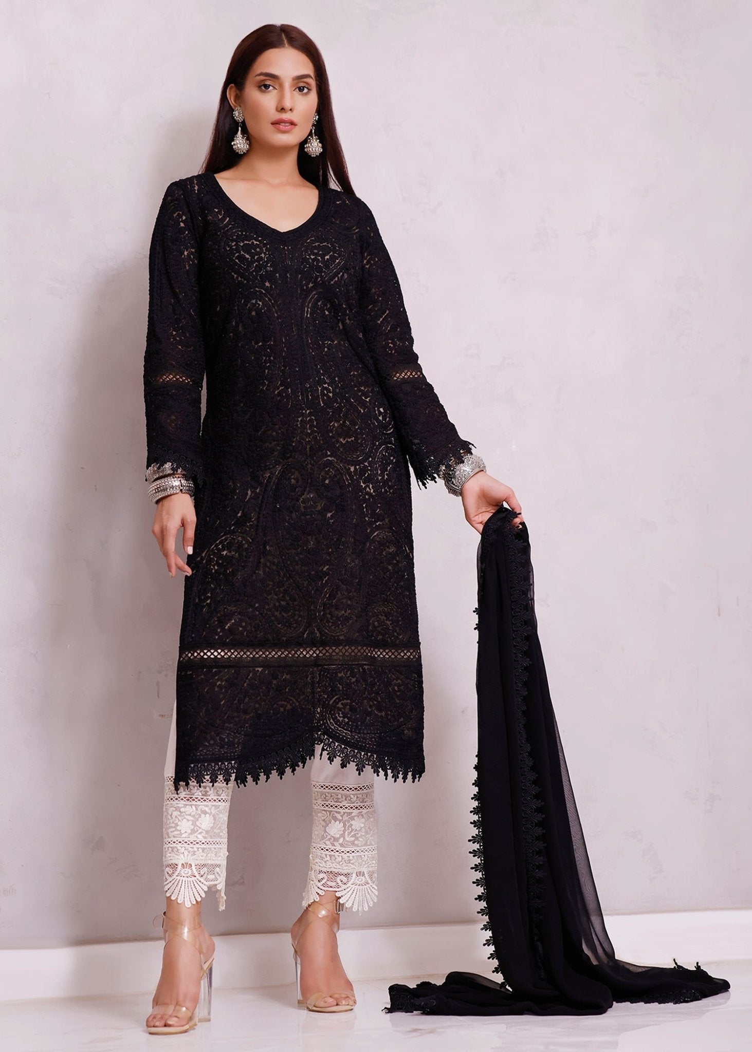 Indian Paisley Black Kurta - Rizwan Beyg Design