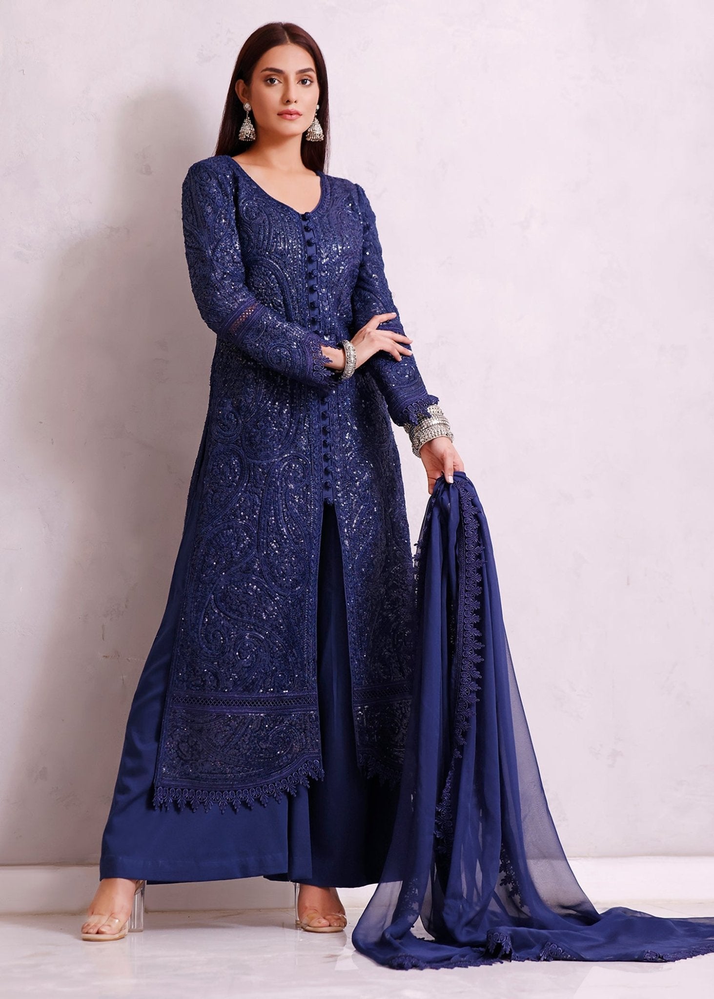 Indian Paisley Sequins Coat - Rizwan Beyg Design