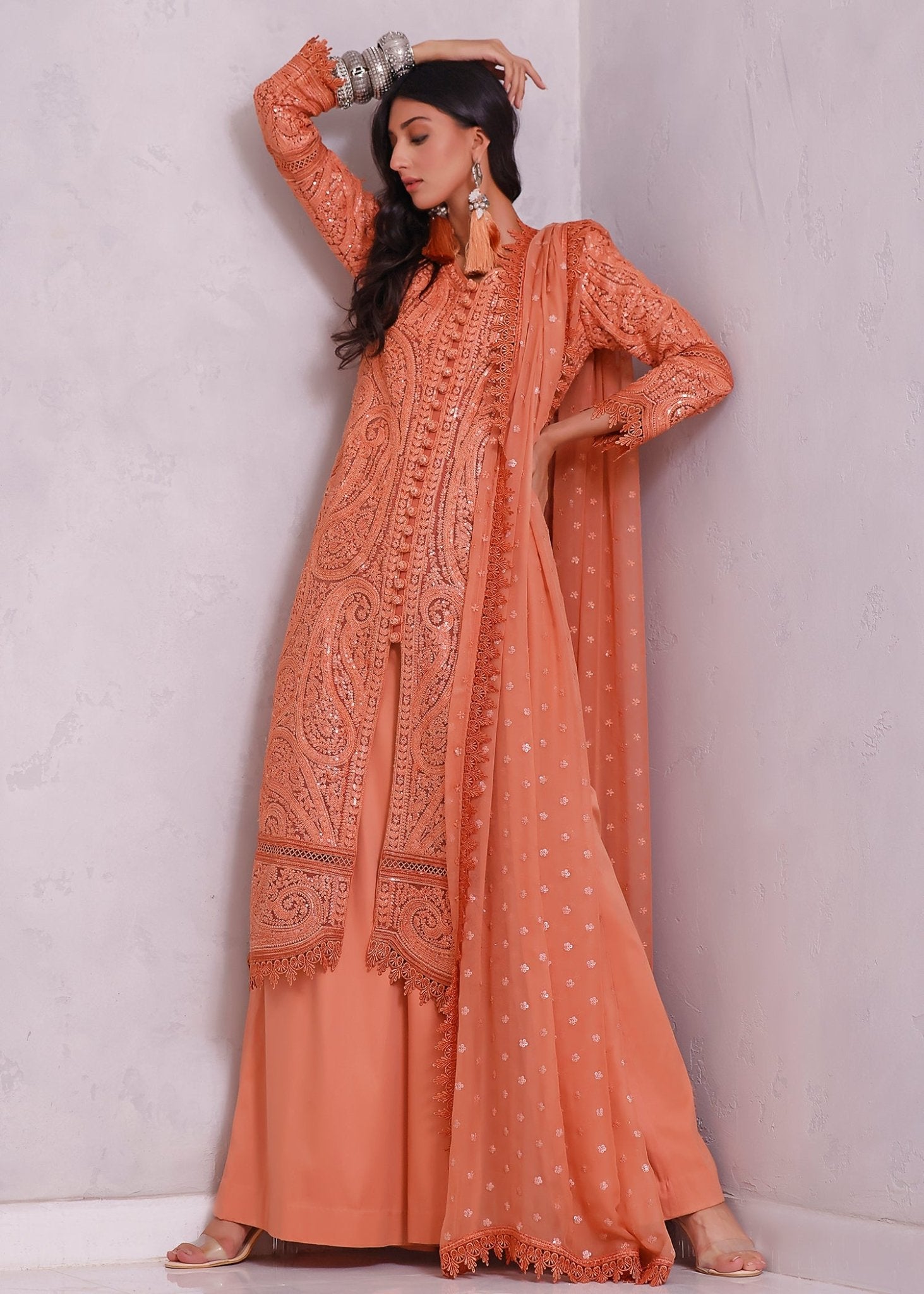 Indian Paisley Sequins Coat - Rizwan Beyg Design