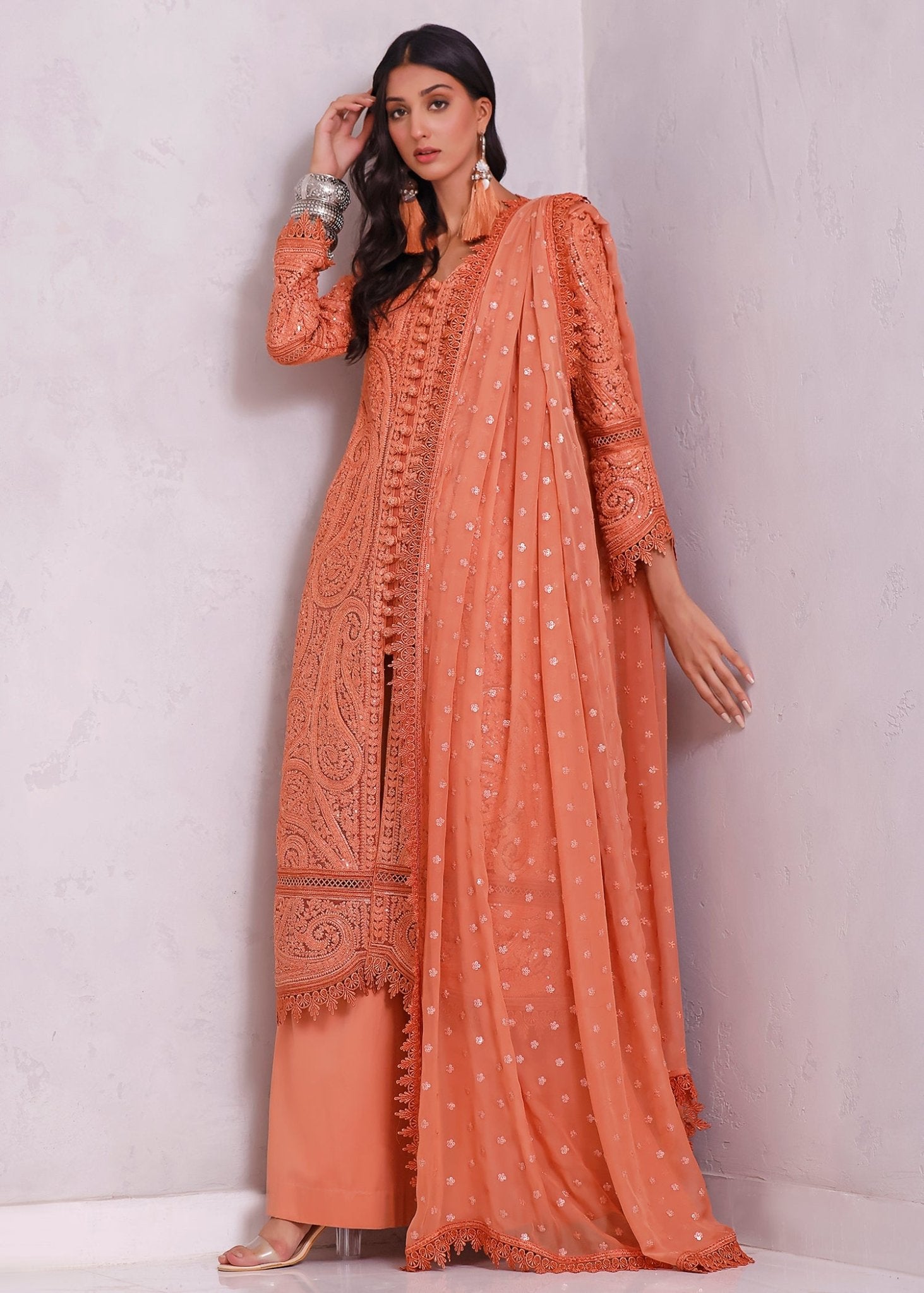 Indian Paisley Sequins Coat - Rizwan Beyg Design