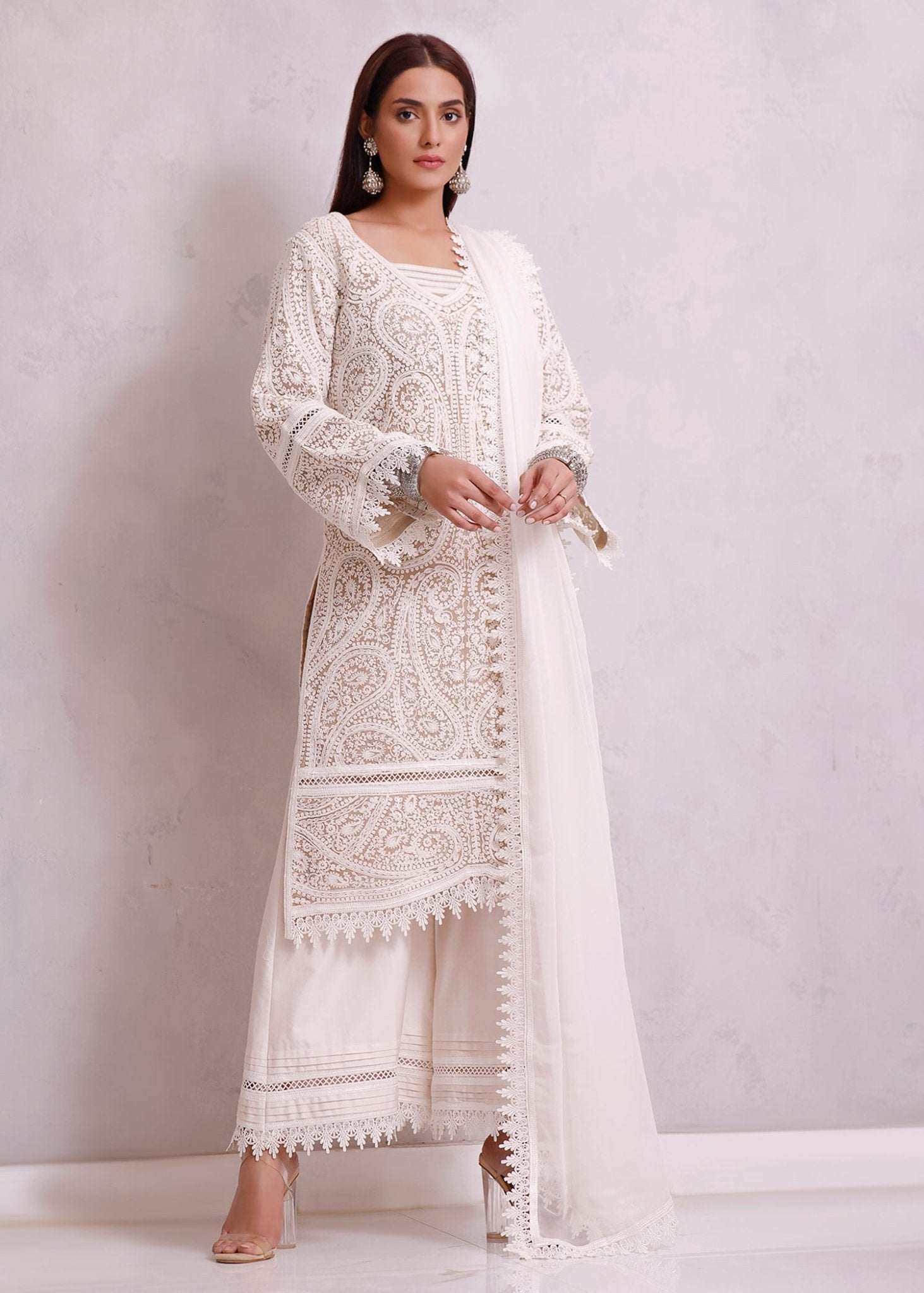 Indian Paisley White Kurta - Rizwan Beyg Design