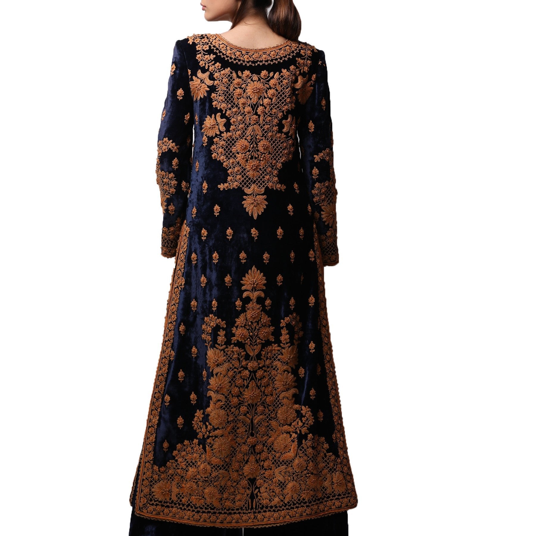 Long A - line Velvet Coat - Rizwan Beyg Design