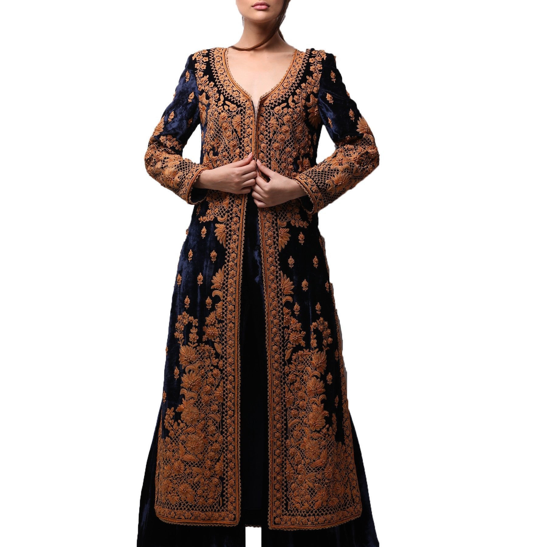 Long A - line Velvet Coat - Rizwan Beyg Design