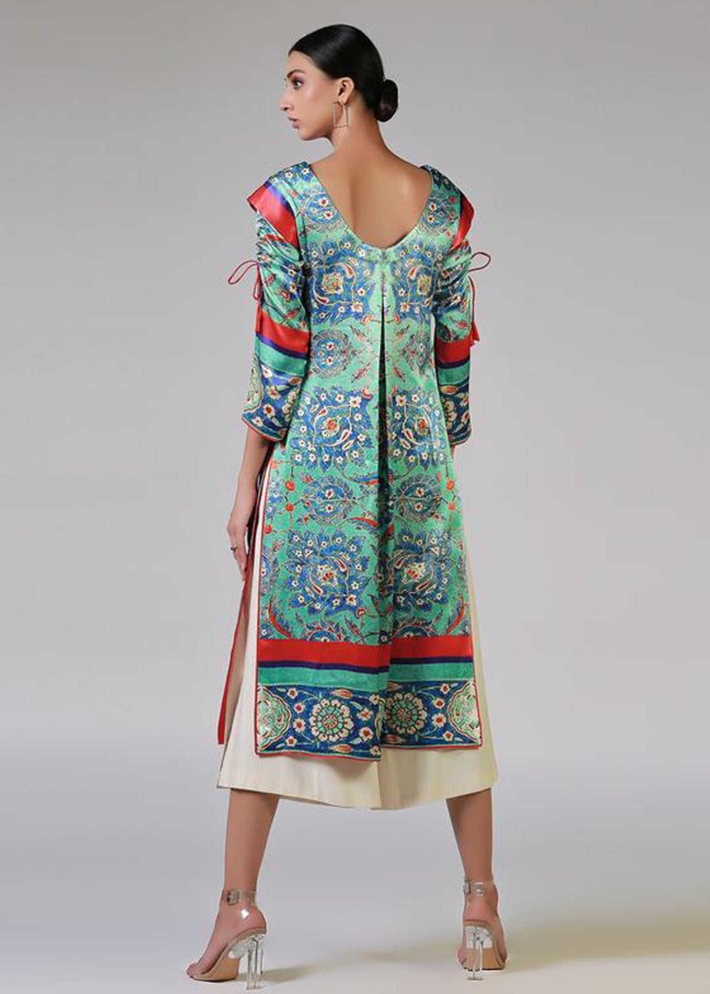 Long Print Shirt With Dori Sleeves - Rizwan Beyg Design