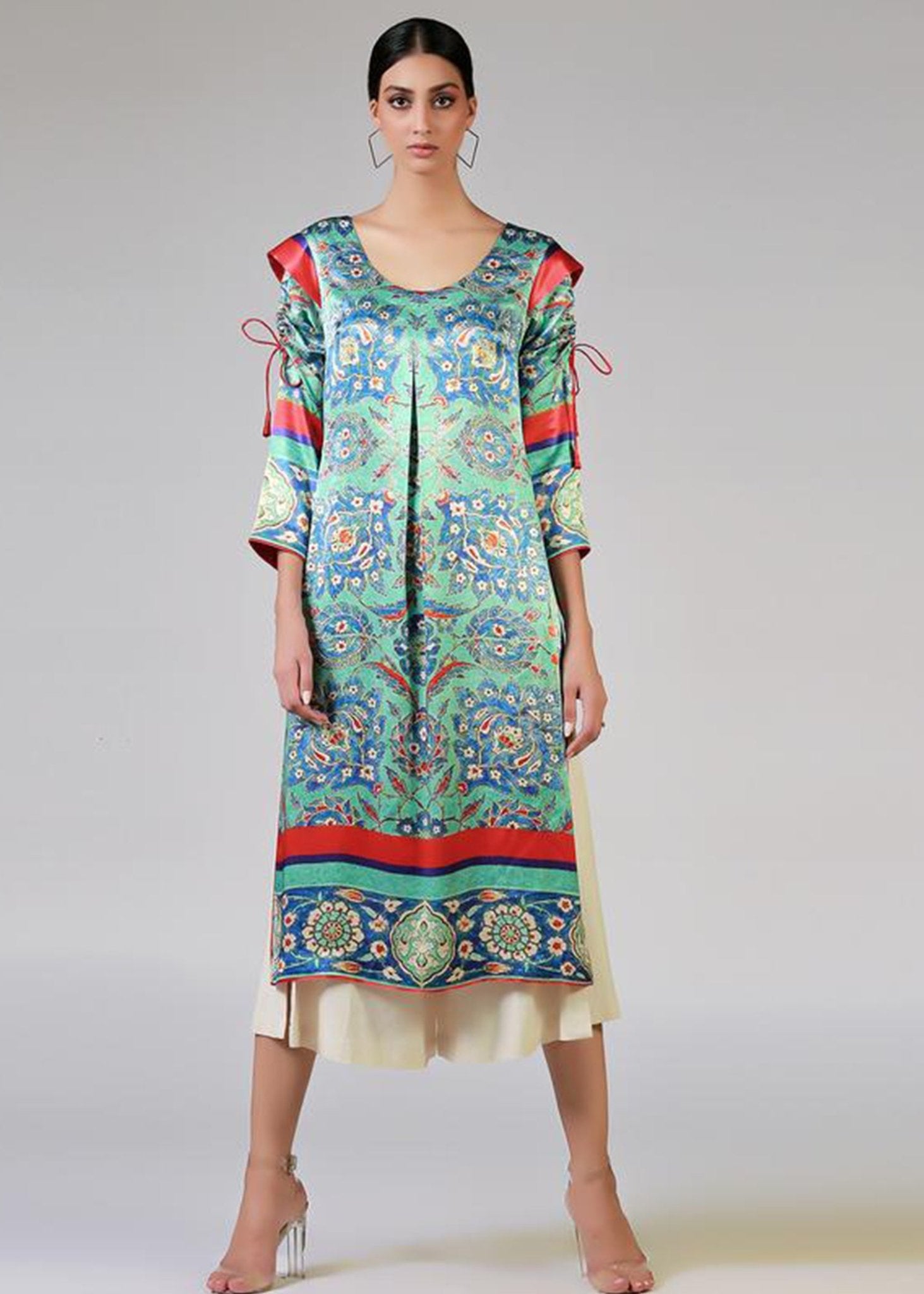 Long Print Shirt With Dori Sleeves - Rizwan Beyg Design