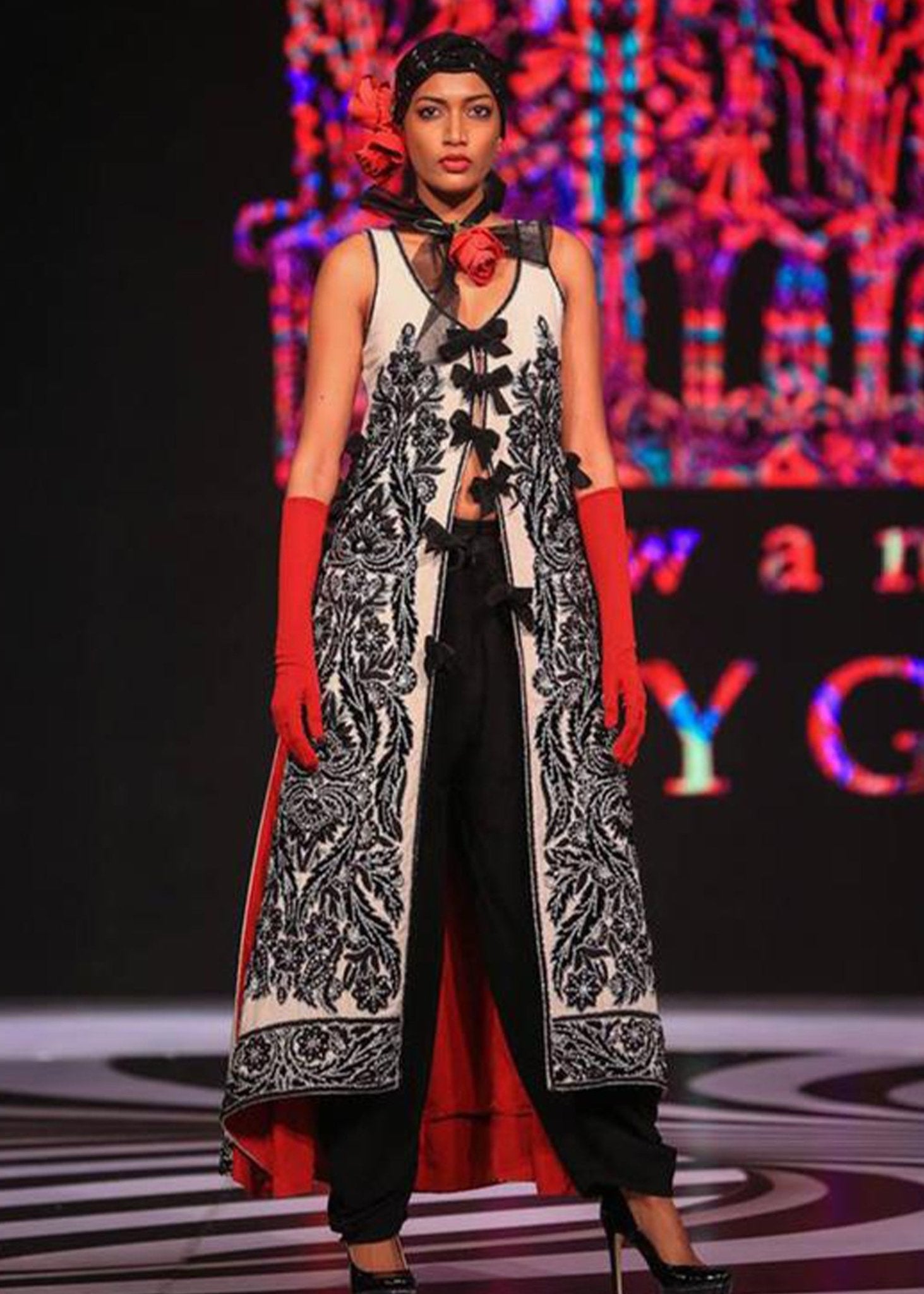 Long Sleeveless Coat with French Knot Embroidery, with a Shalwar Trouser - Rizwan Beyg Design