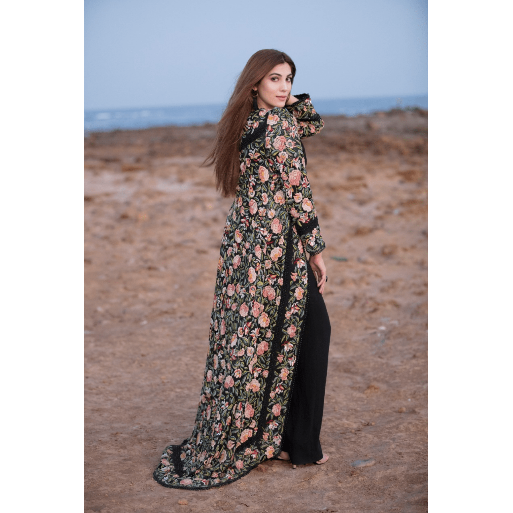 Long Tail Butterfly Gara Coat - Rizwan Beyg Design