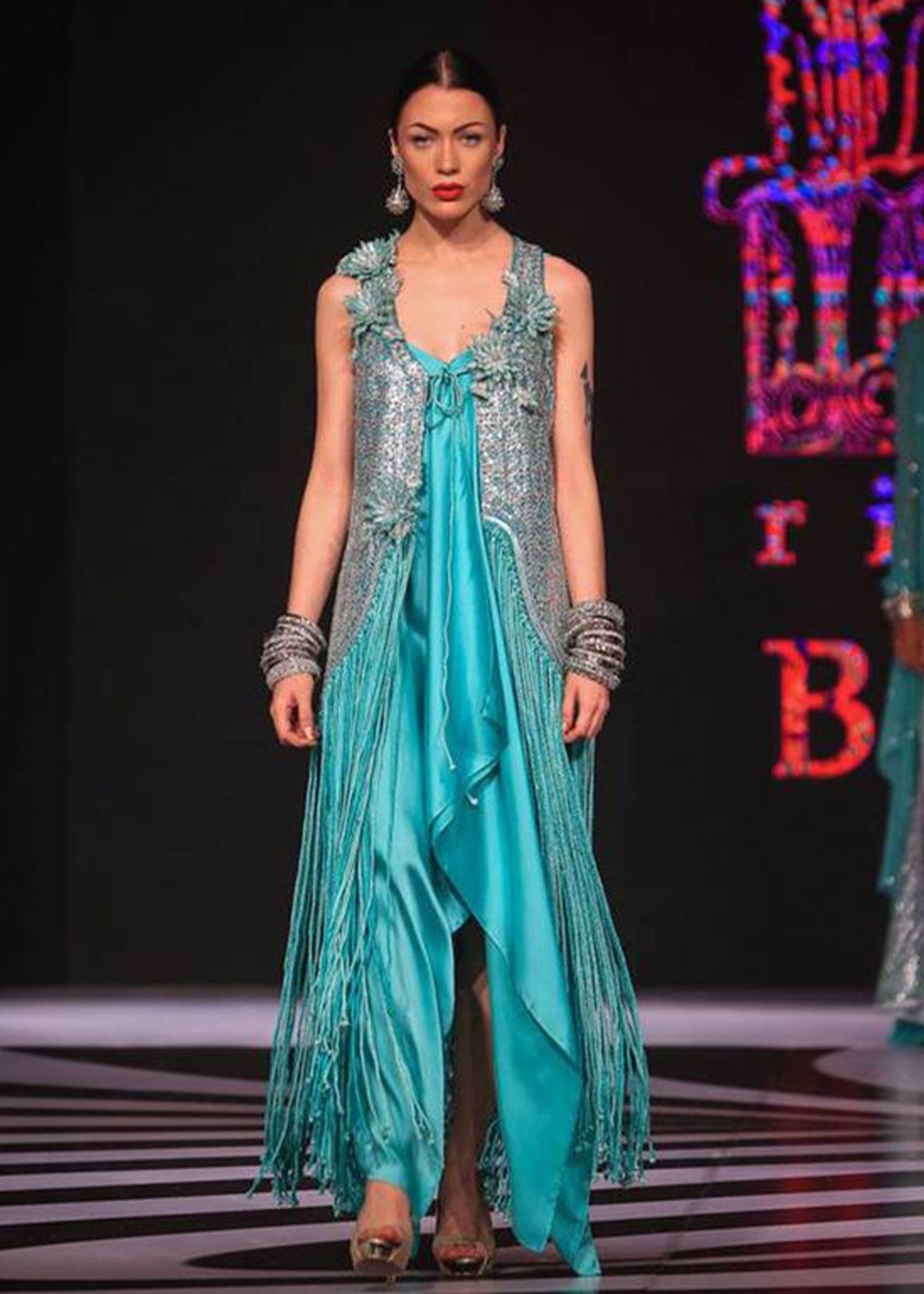 Long Waistcoat with String Fringe on Sale - Rizwan Beyg Design