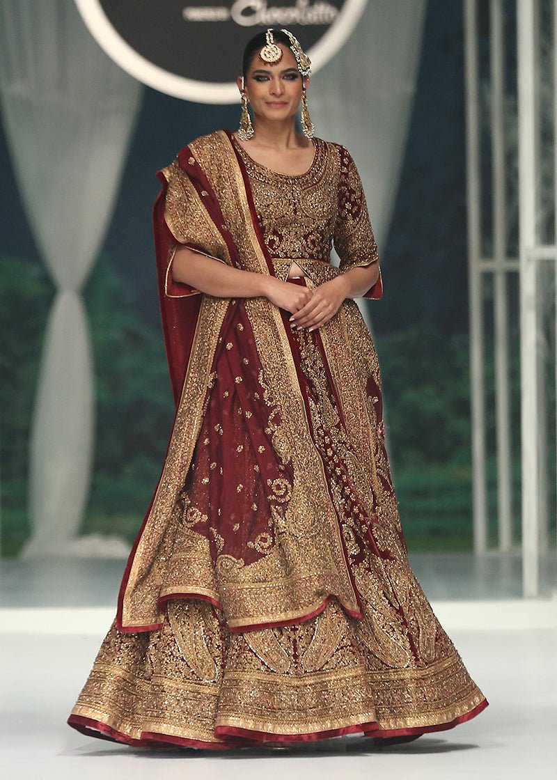 Maroon Memoni Lehenga, Choli and Dupatta - Rizwan Beyg Design