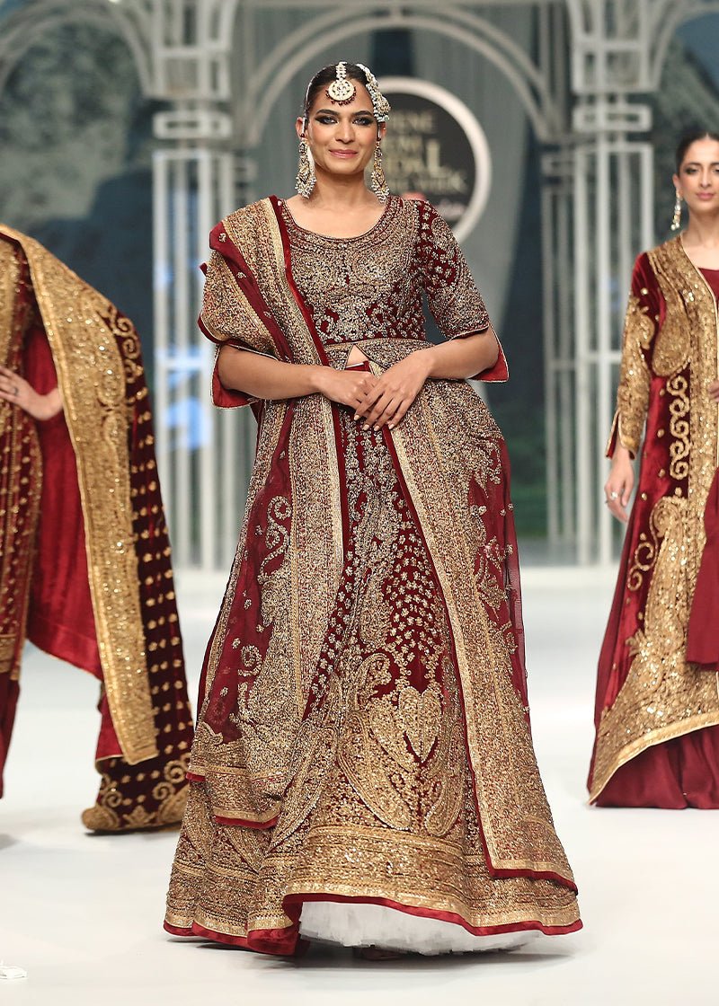 Maroon Memoni Lehenga, Choli and Dupatta - Rizwan Beyg Design