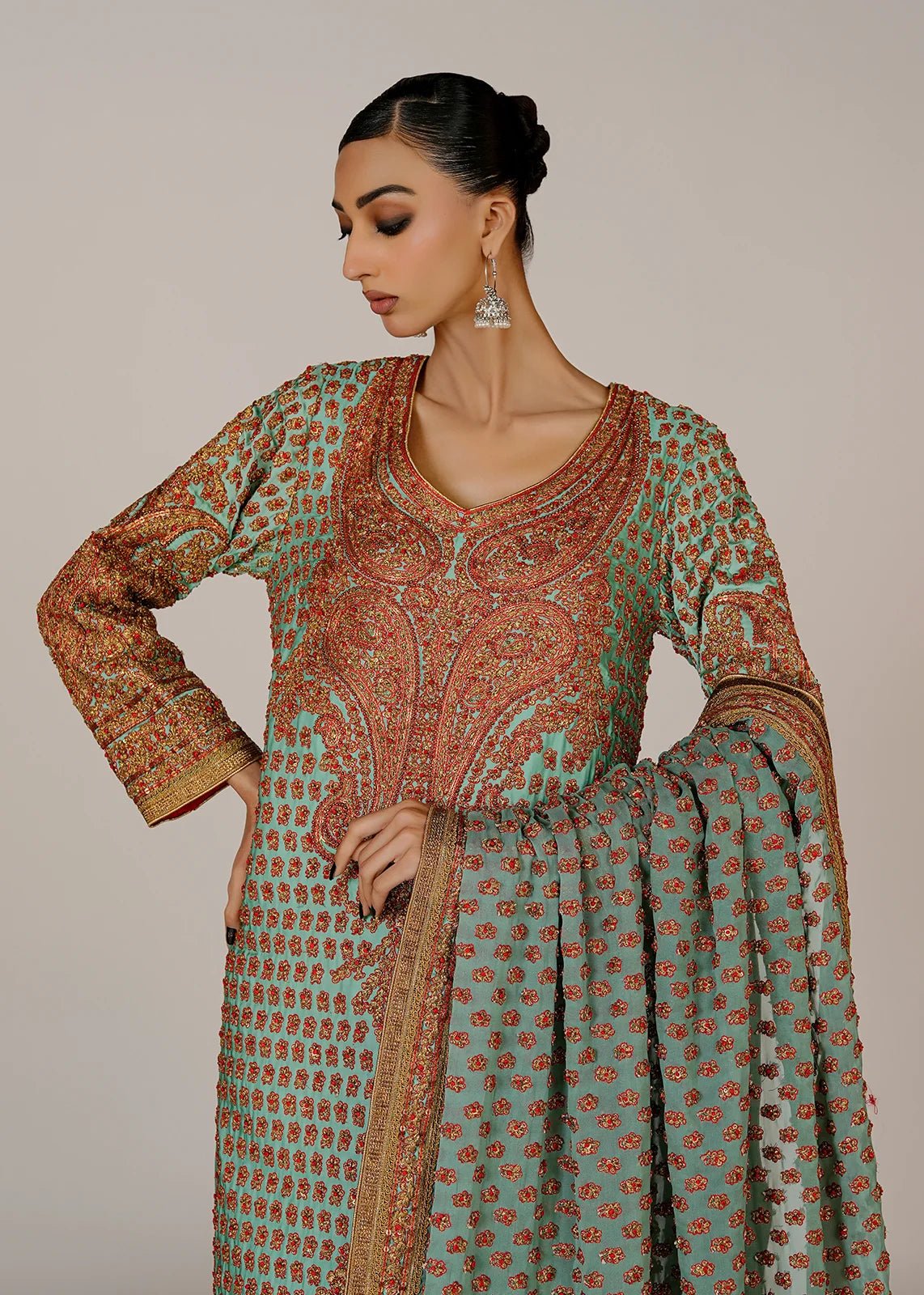 Marori Bridal Aqua Shirt & Dupatta - Rizwan Beyg Design