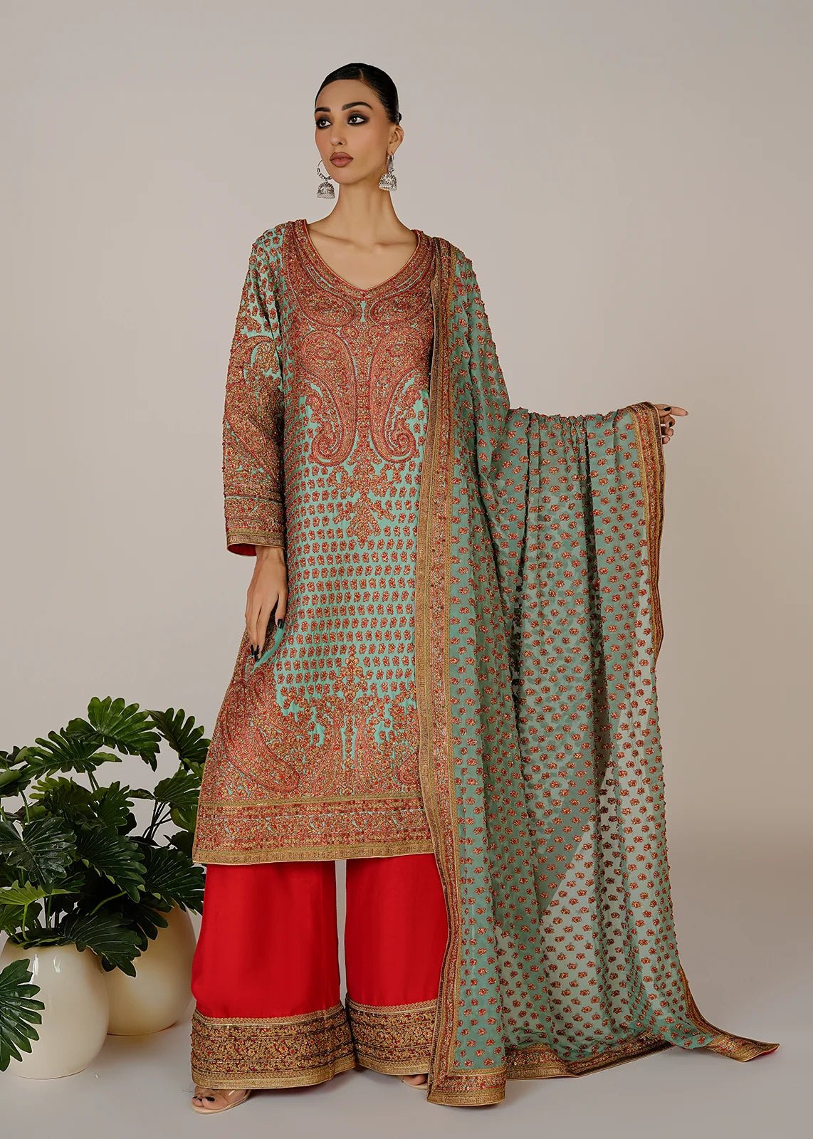 Marori Bridal Aqua Shirt & Dupatta - Rizwan Beyg Design