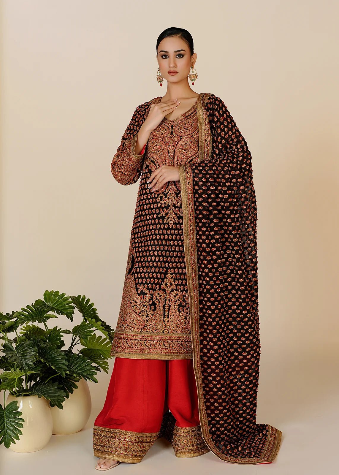 Marori Bridal Balck Shirt & Dupatta - Rizwan Beyg Design