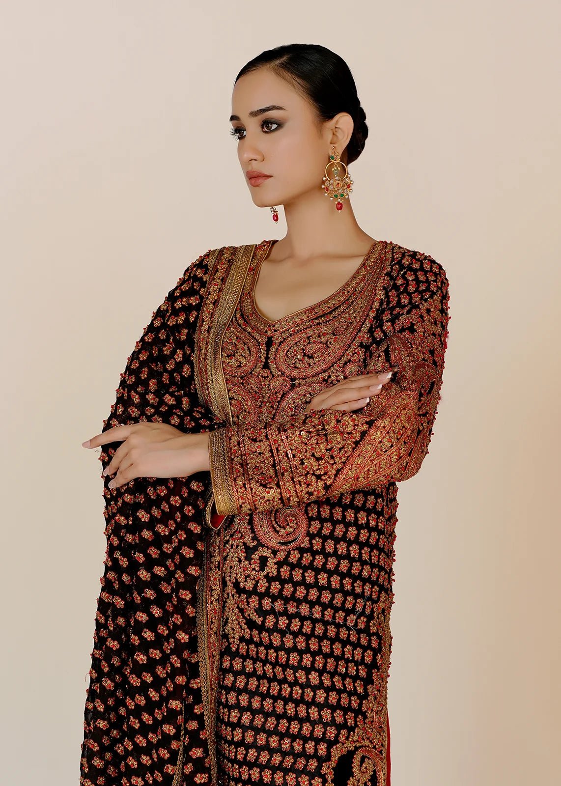 Marori Bridal Balck Shirt & Dupatta - Rizwan Beyg Design