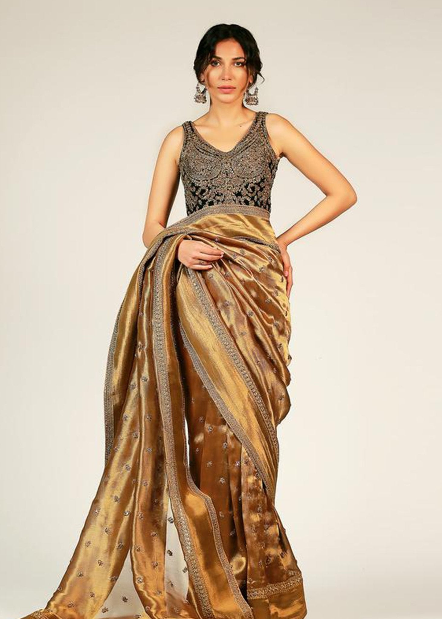 Marori Dori Blouse With Gold Mysori Tissue Saree - Rizwan Beyg Design