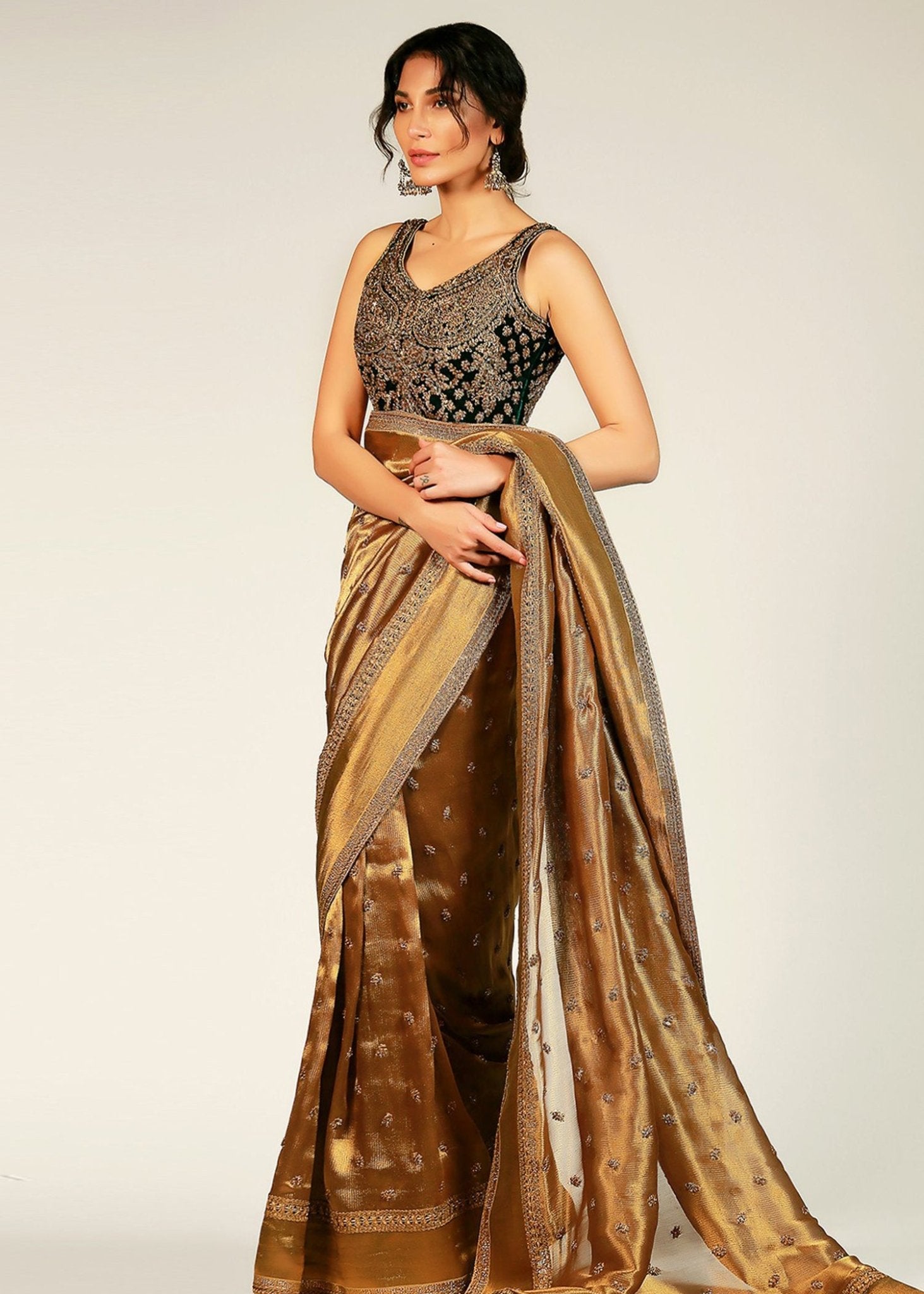 Marori Dori Blouse With Gold Mysori Tissue Saree - Rizwan Beyg Design