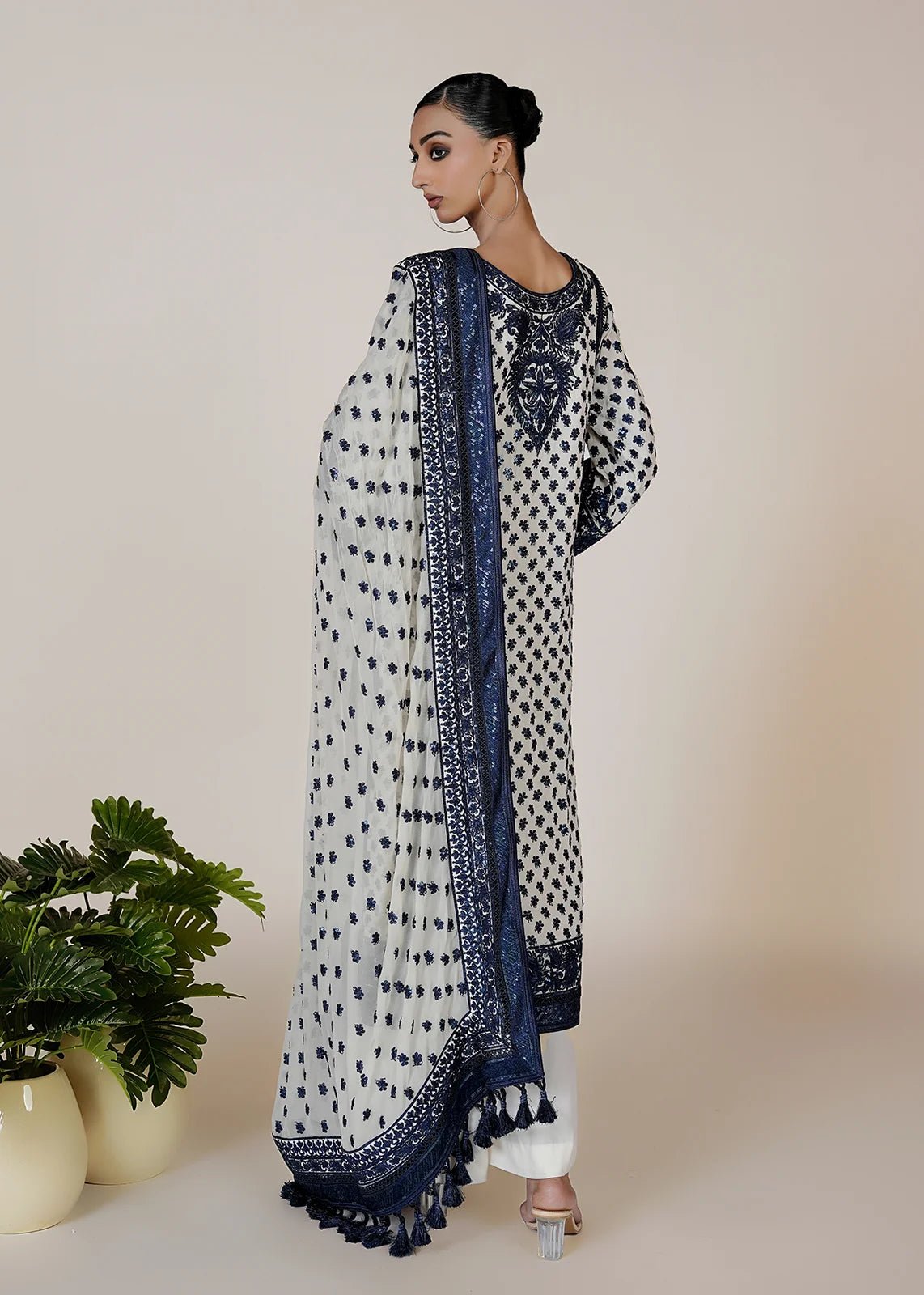 Marori Embroidery Blue & White Shirt & Dupatta - Rizwan Beyg Design