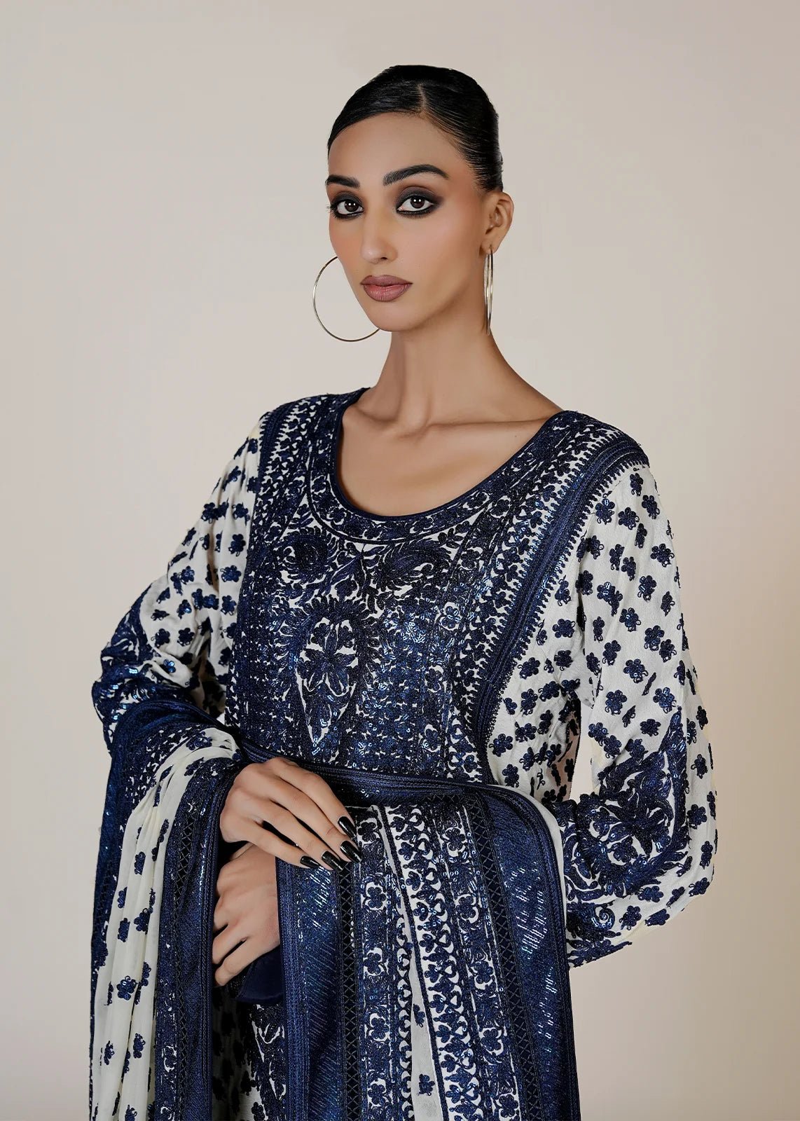 Marori Embroidery Blue & White Shirt & Dupatta - Rizwan Beyg Design