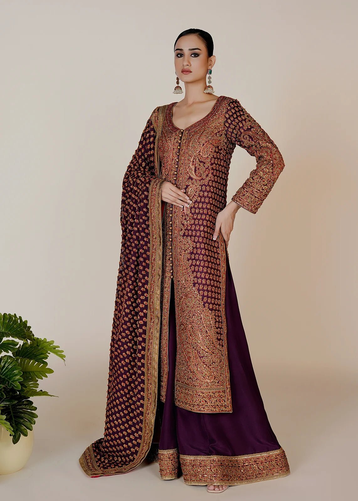 Marori Embroidery Purple Coat - Rizwan Beyg Design