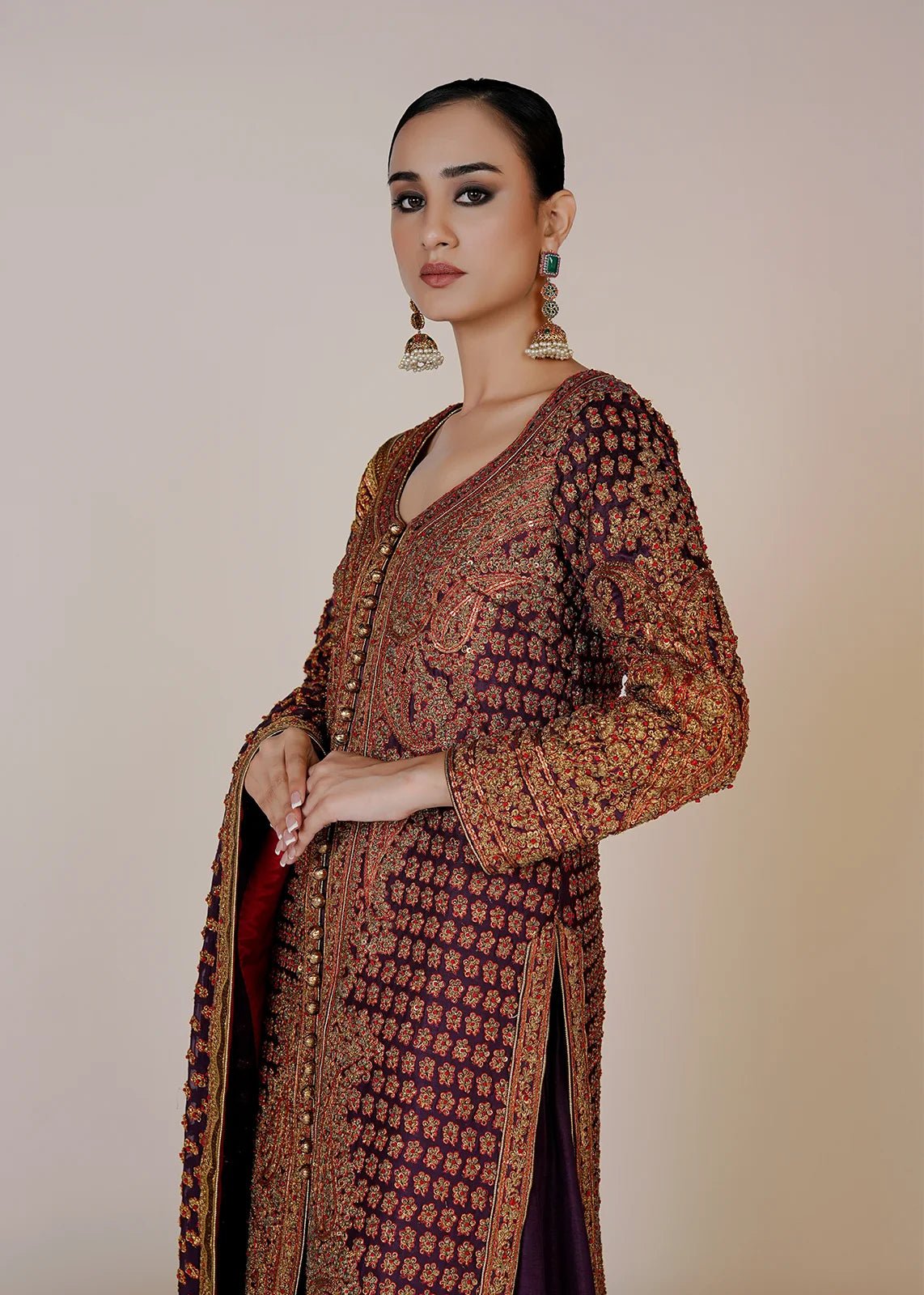 Marori Embroidery Purple Coat - Rizwan Beyg Design