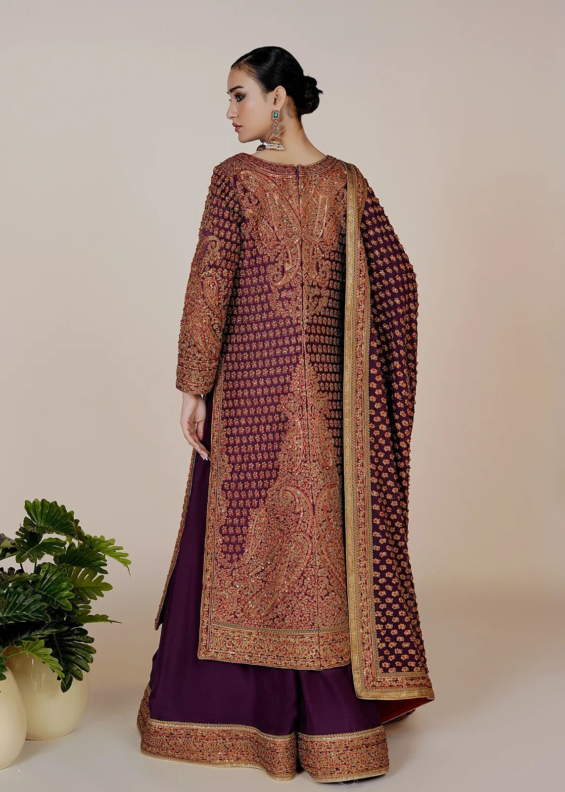 Marori Embroidery Purple Coat - Rizwan Beyg Design