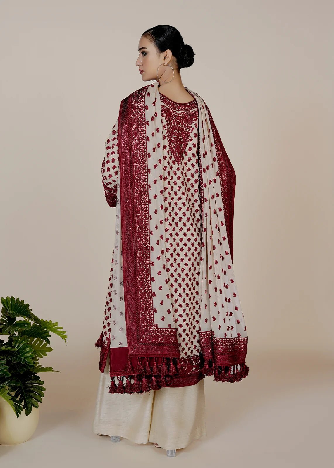 Marori Embroidery Red & White Shirt & Dupatta - Rizwan Beyg Design