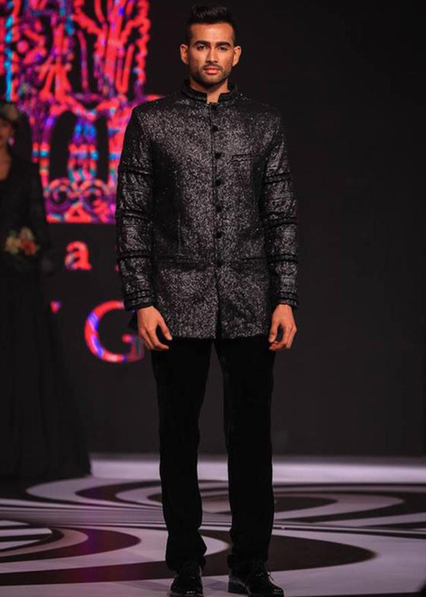 Men's Long Embroidered Nehru Jacket - Rizwan Beyg Design