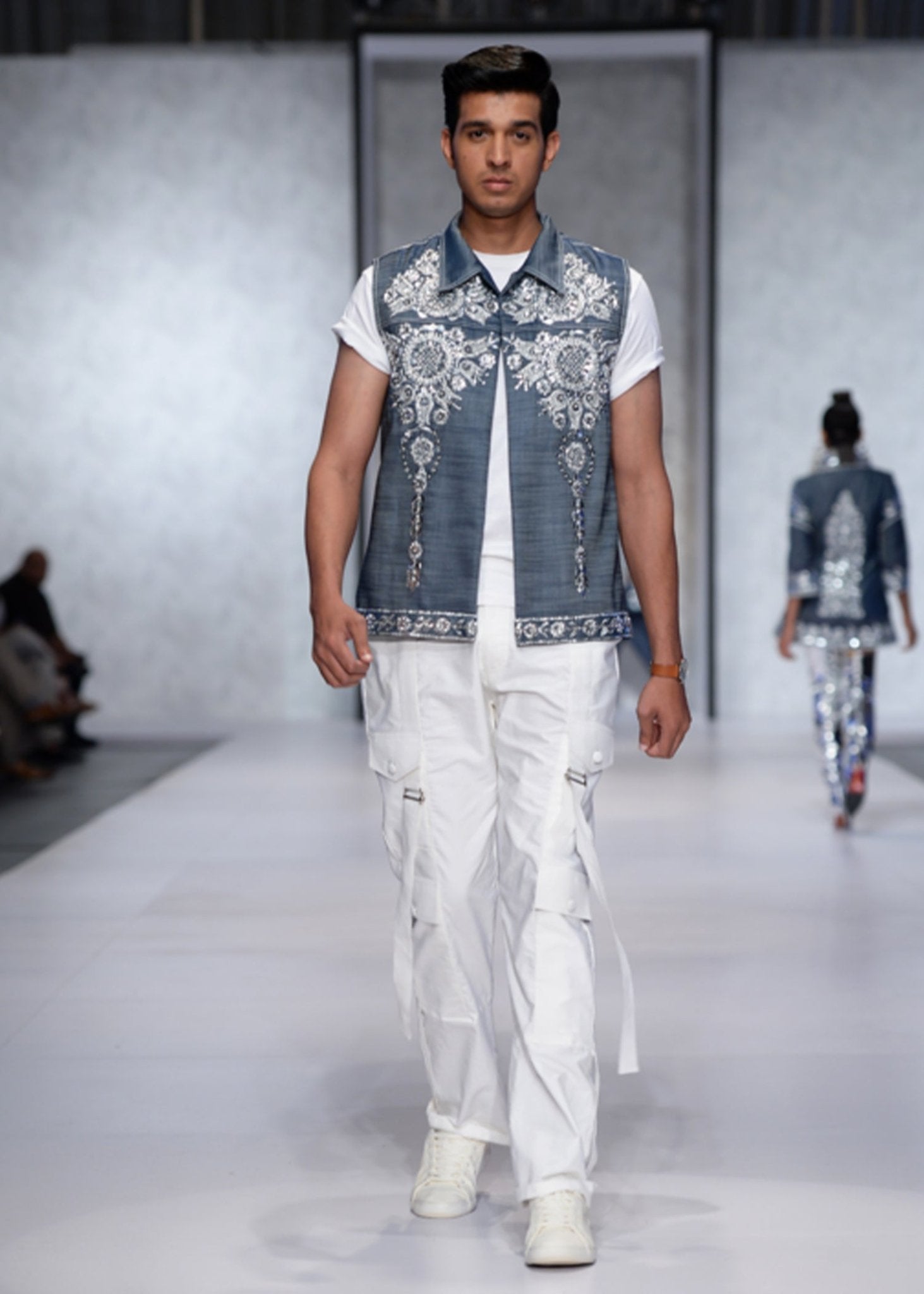 Men's Waistcoat in Denim with Silver - work - Rizwan Beyg Design