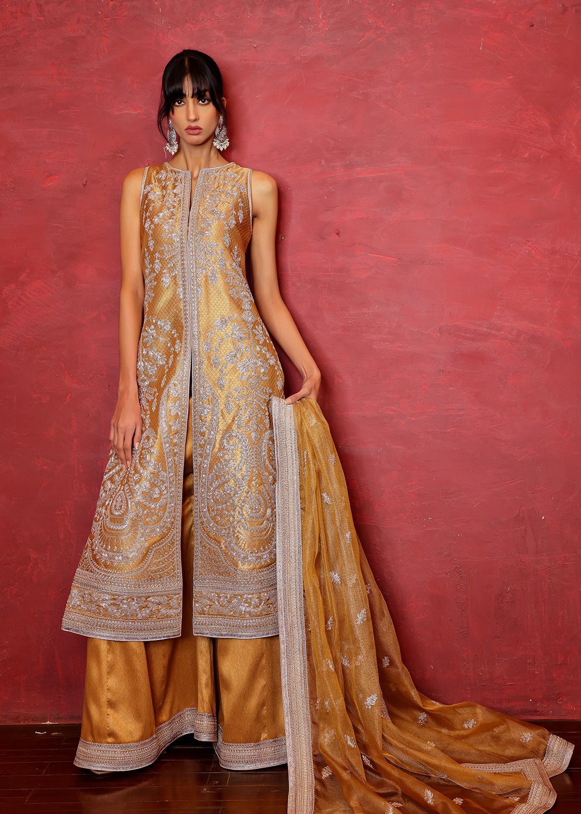 Mephisto Gold Achkan Sleeveless - Rizwan Beyg Design