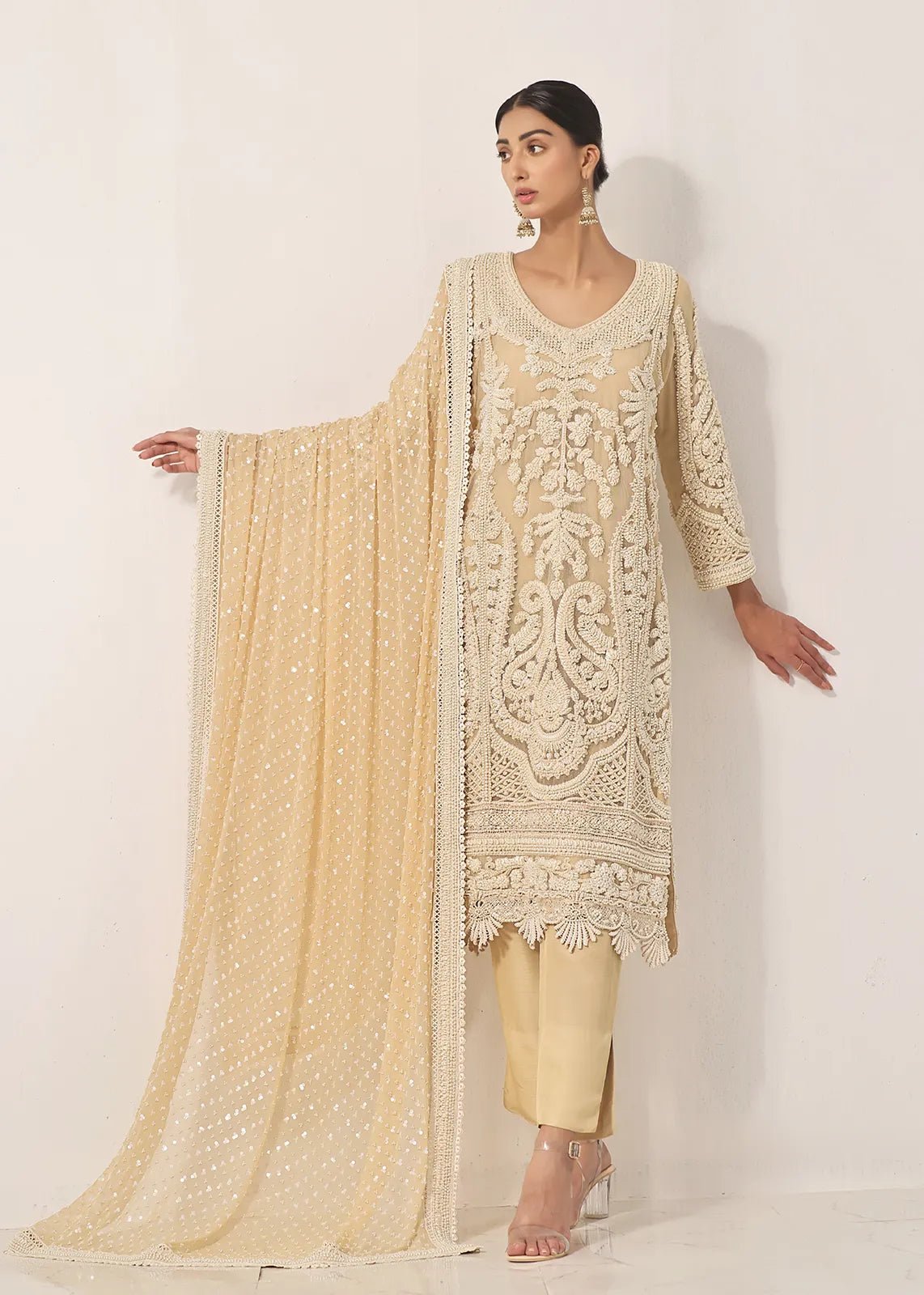 Mephisto Yellow Pearl Kurta &Dupatta - Rizwan Beyg Design