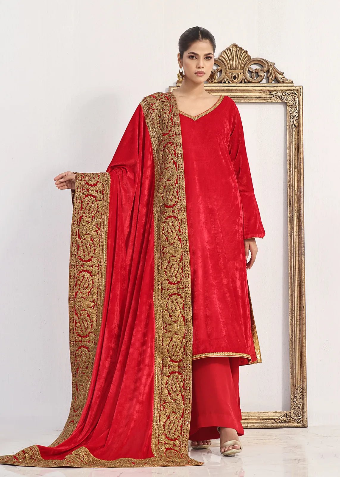 Miraal Red Shirt & Shawl - Rizwan Beyg Design