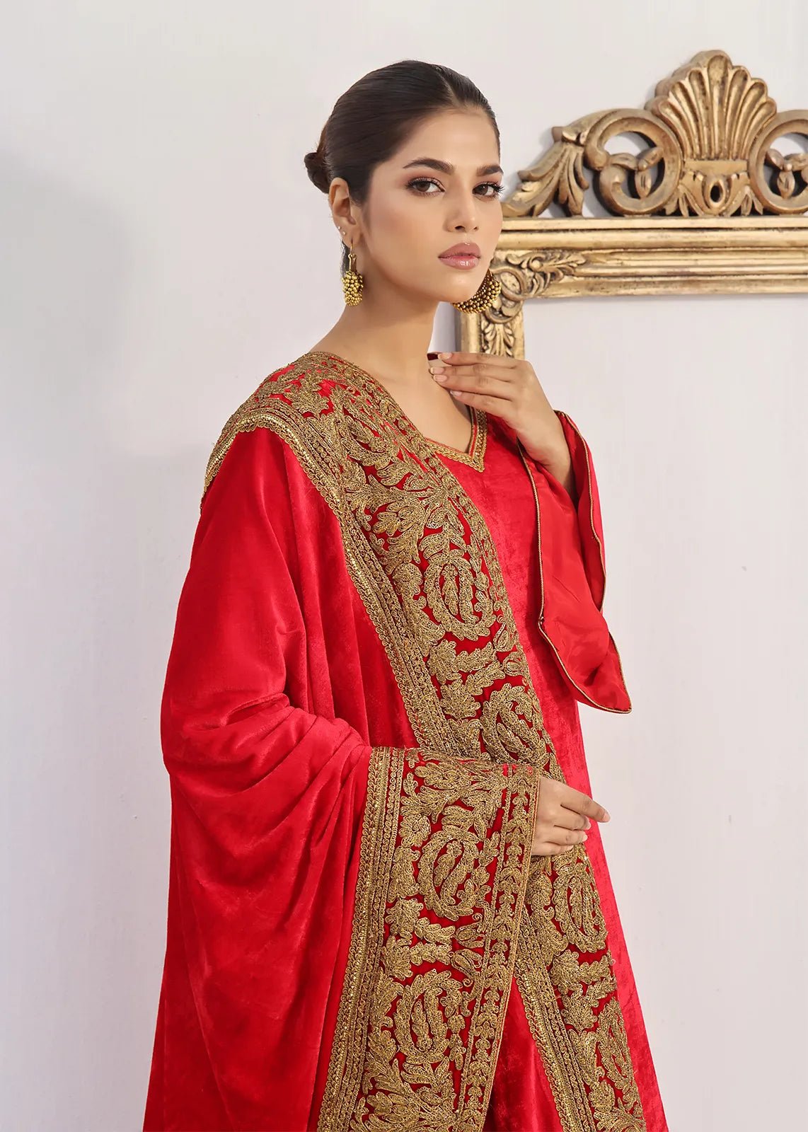 Miraal Red Shirt & Shawl - Rizwan Beyg Design