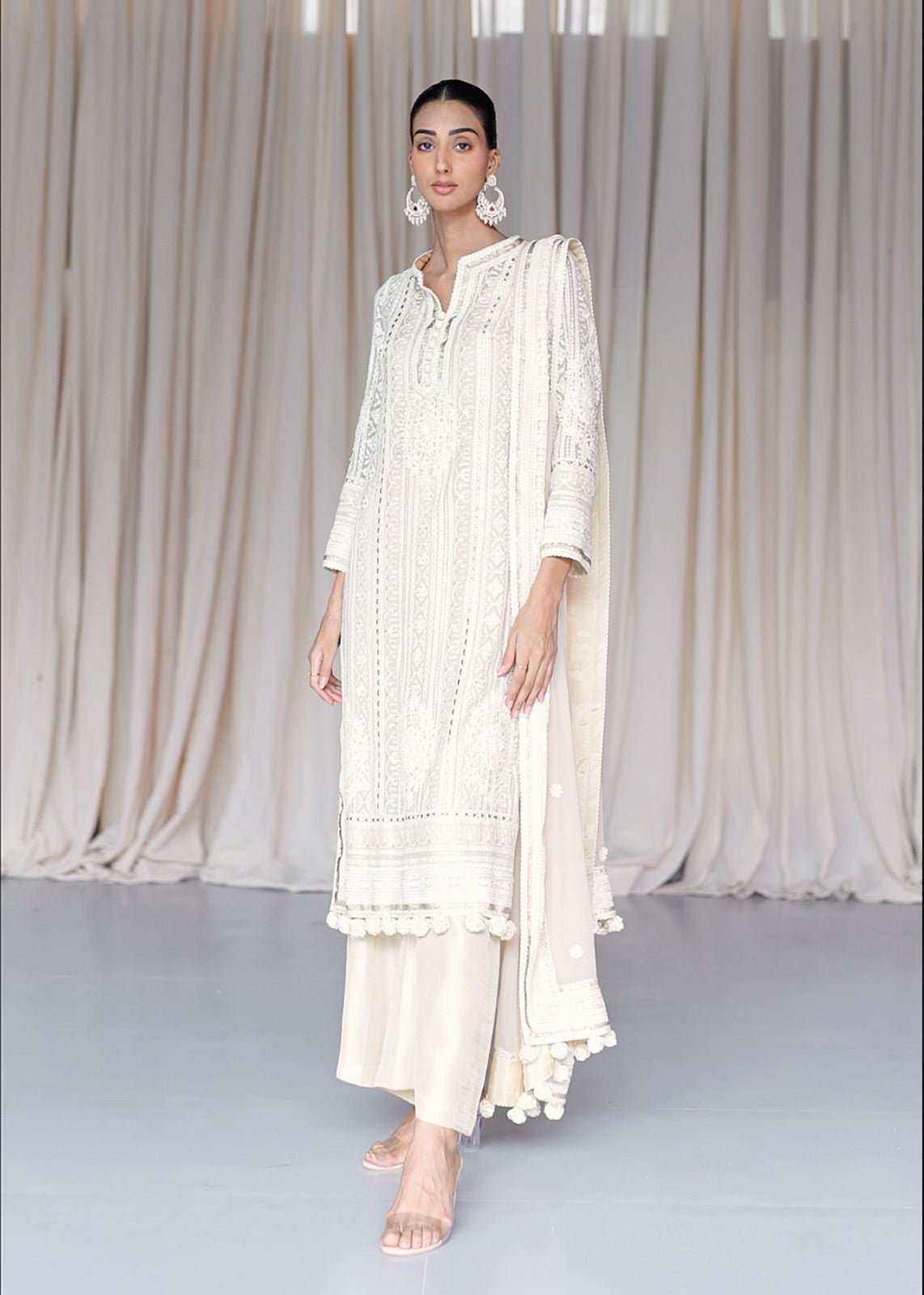 Niva Off - White Long Shirt - Rizwan Beyg Design