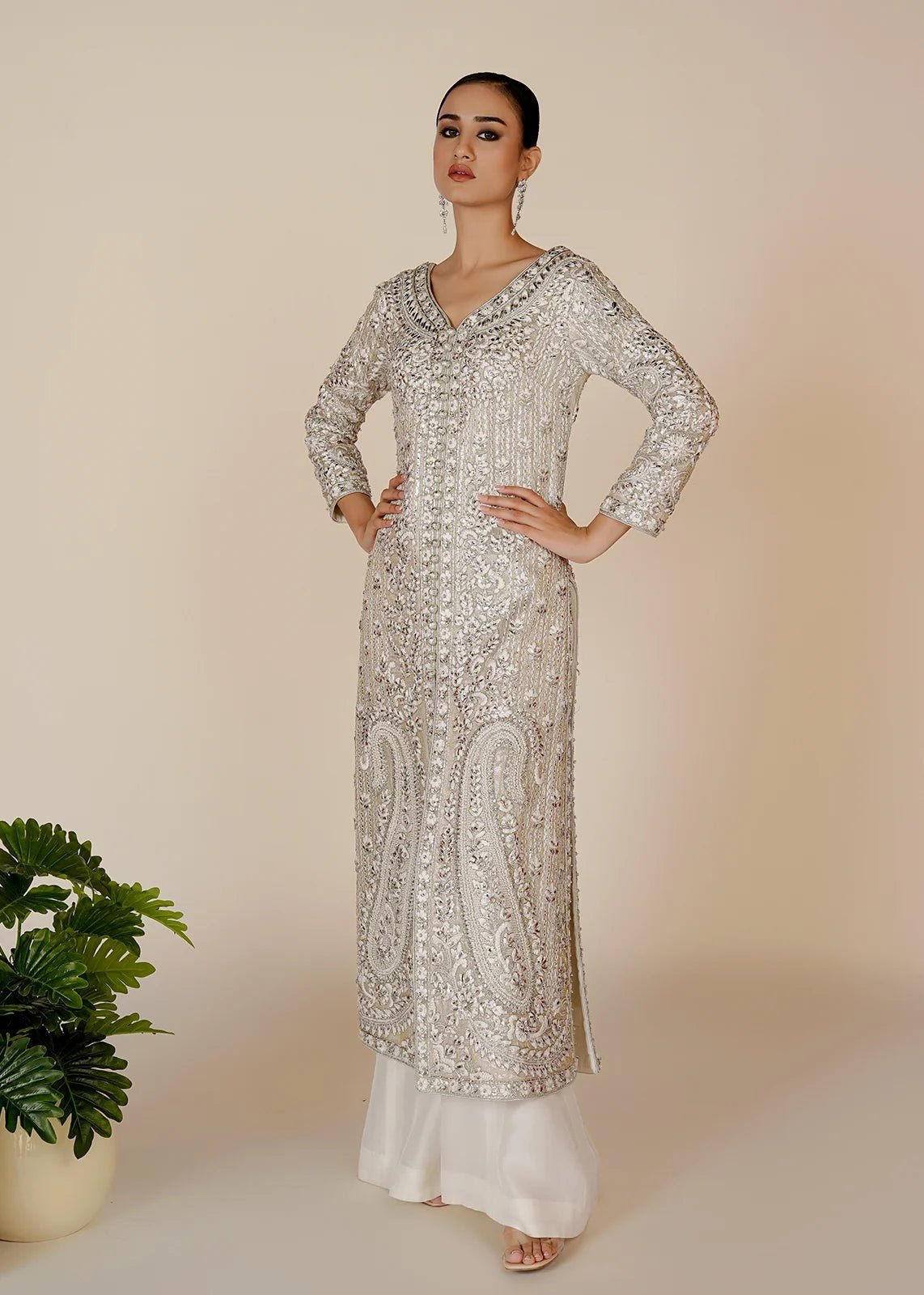 Parisa Silver Coat - Rizwan Beyg Design