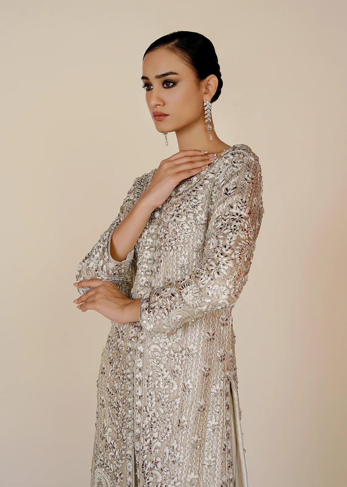 Parisa Silver Coat - Rizwan Beyg Design