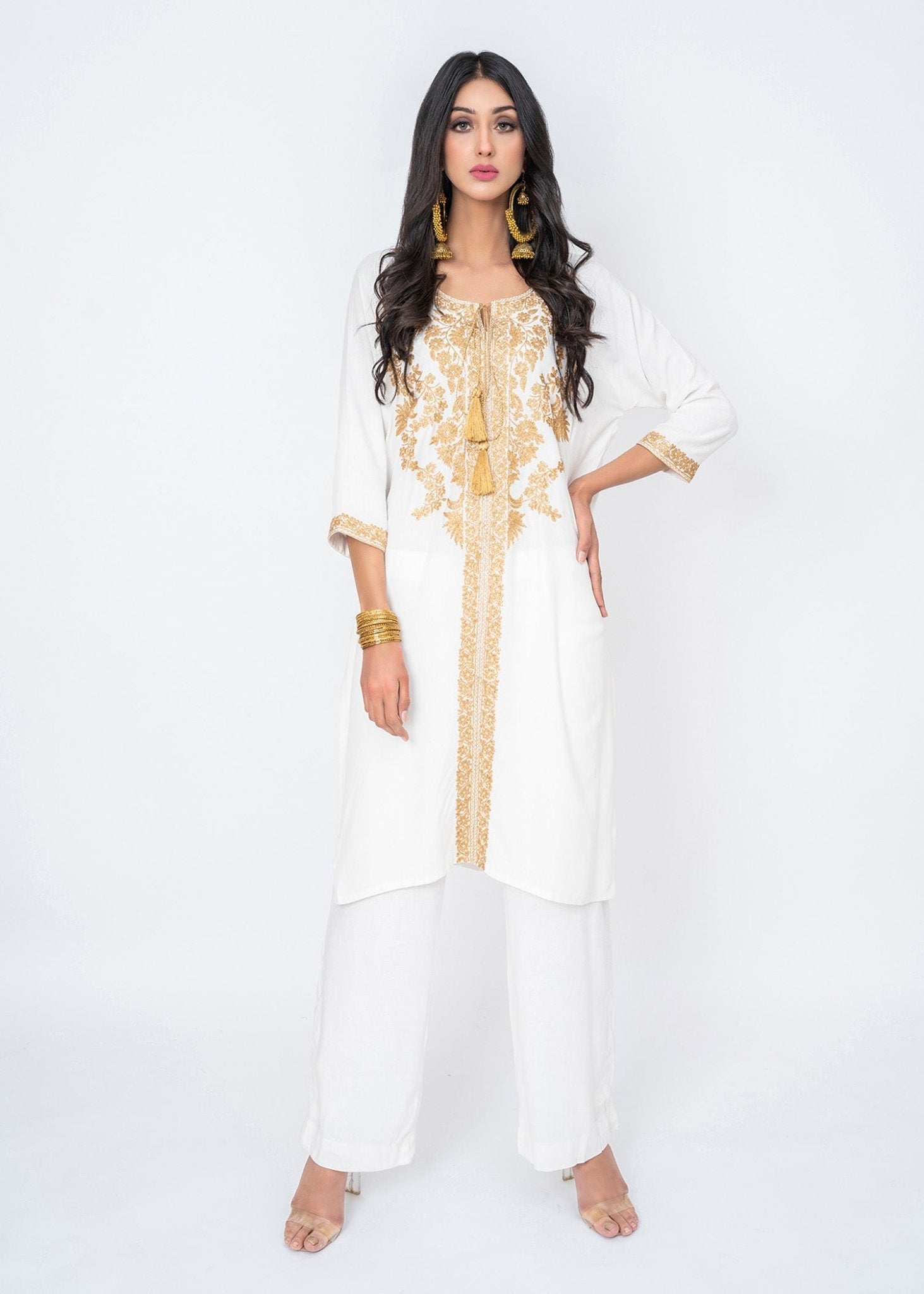 Petria White with Gold Zari Embroidery Top - Rizwan Beyg Design