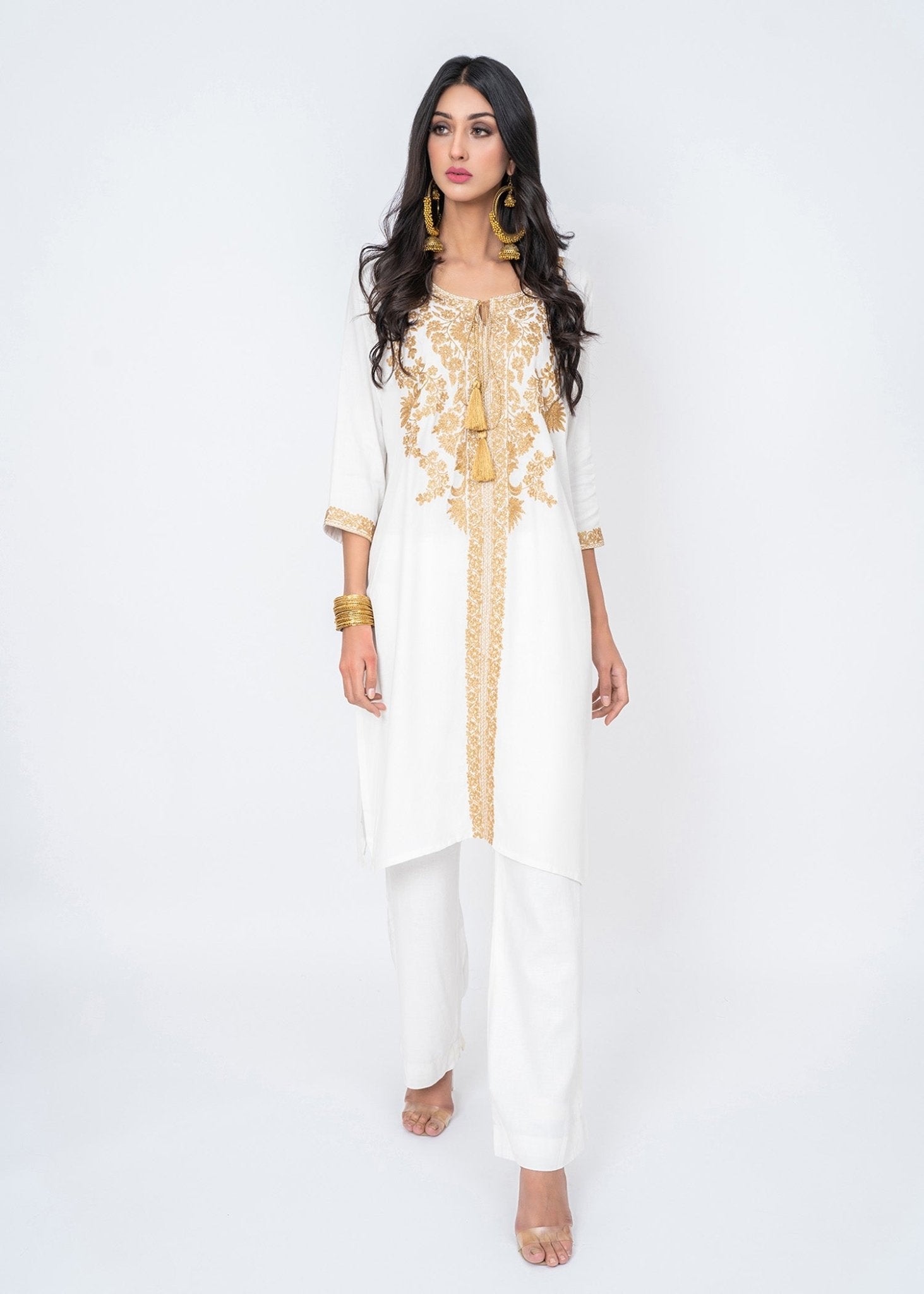 Petria White with Gold Zari Embroidery Top - Rizwan Beyg Design