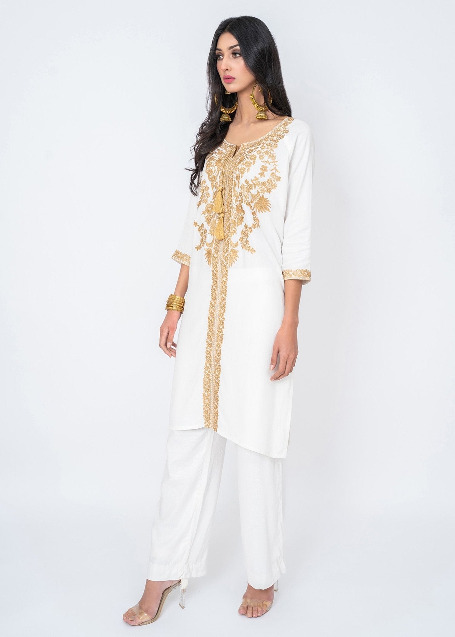 Petria White with Gold Zari Embroidery Top - Rizwan Beyg Design