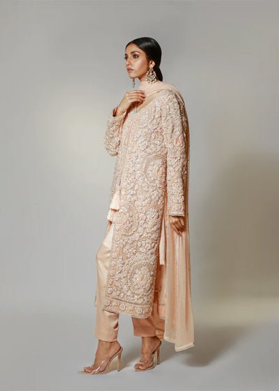 Pink Pearls Coat With Sleeves - Rizwan Beyg Design