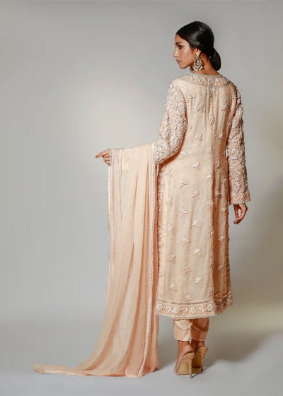 Pink Pearls Coat With Sleeves - Rizwan Beyg Design