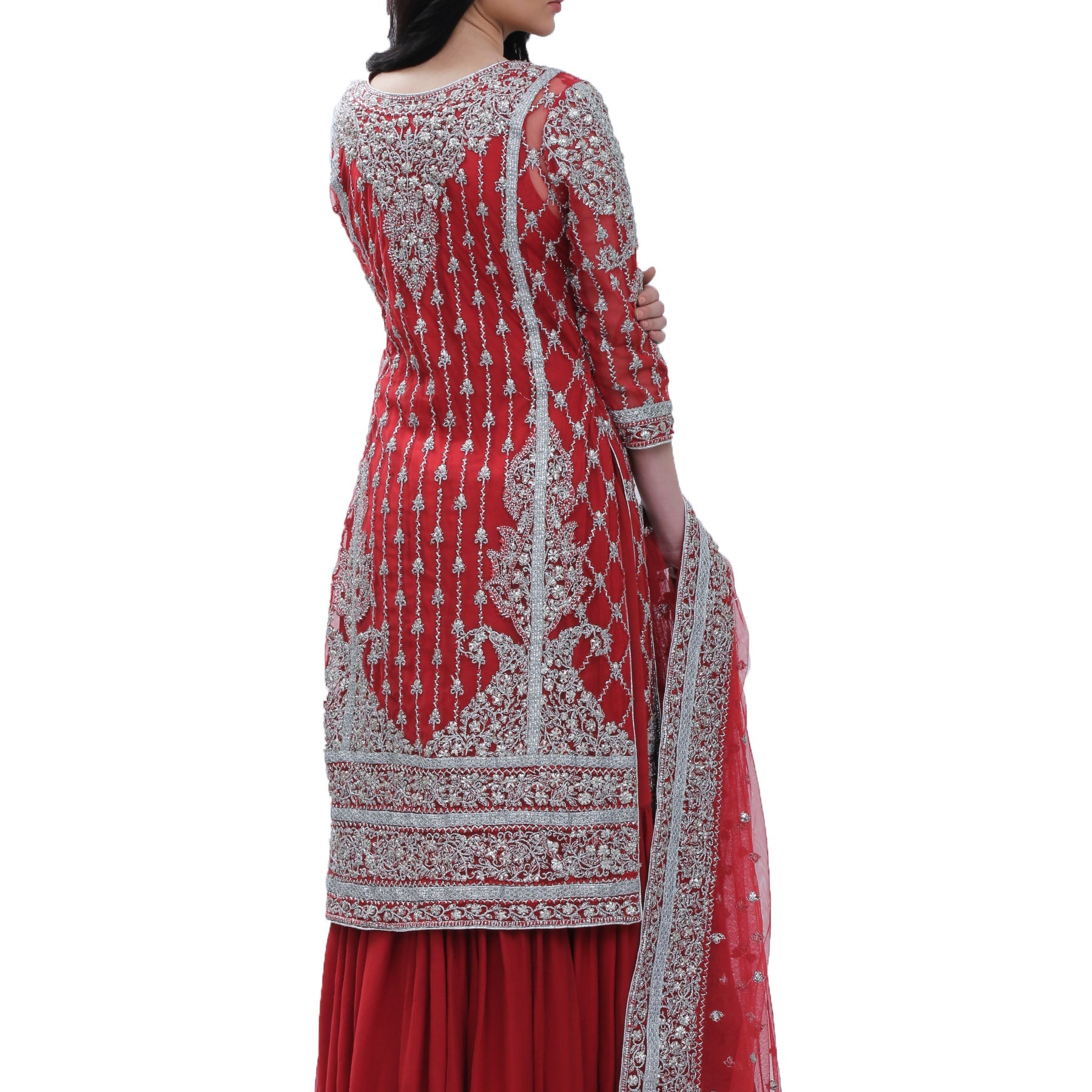 Red & Silver Cotton Net Gota Bridal - Rizwan Beyg Design