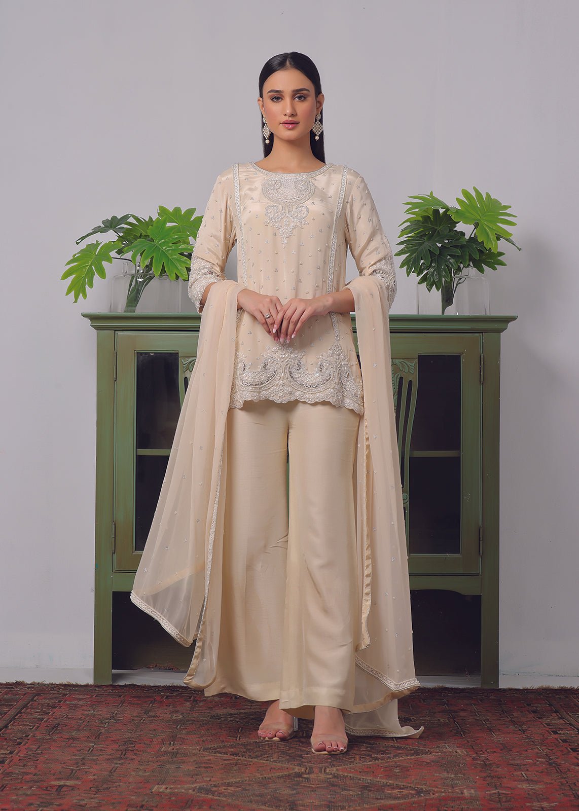 Ruhena Beige Short Kurti - Rizwan Beyg Design