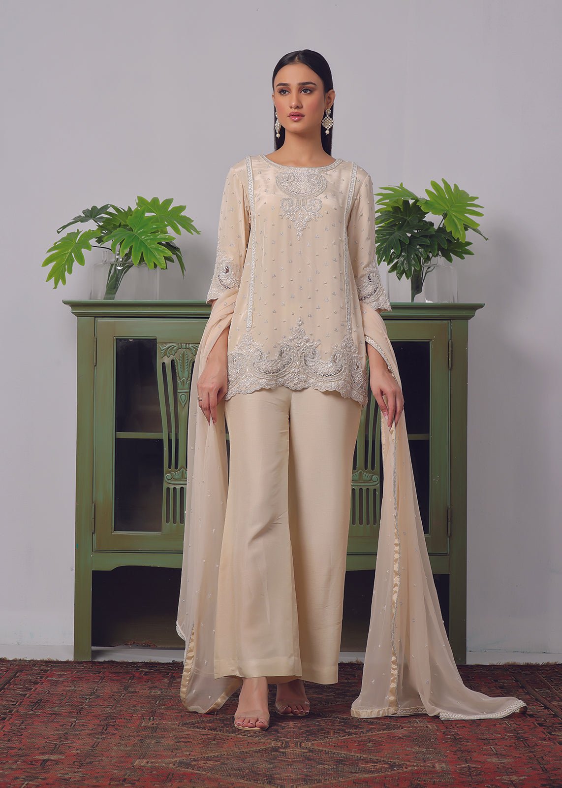 Ruhena Beige Short Kurti - Rizwan Beyg Design