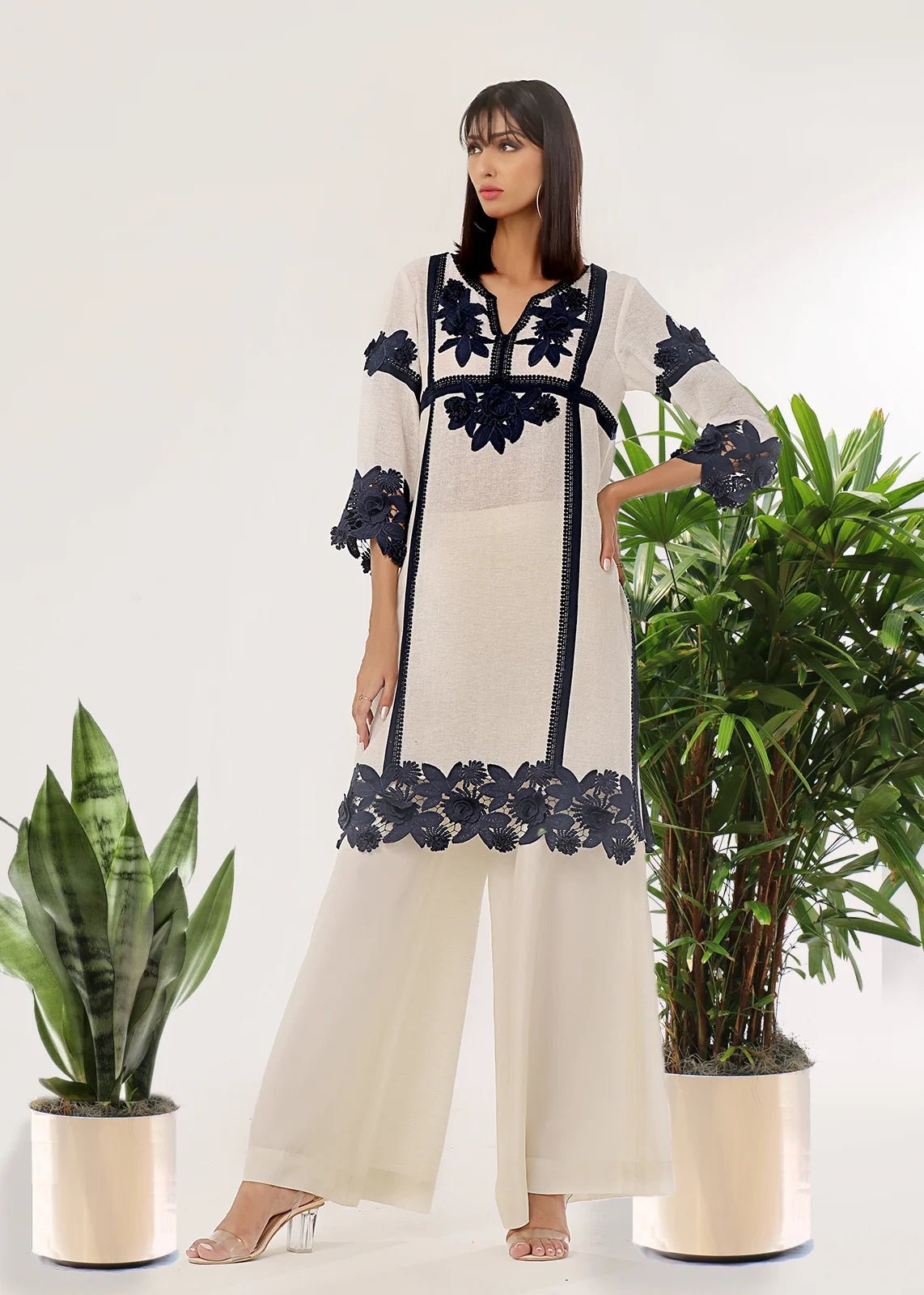 Runa Blue Long Shirt - Rizwan Beyg Design