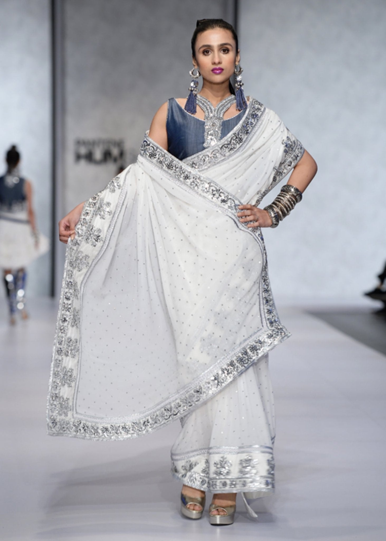 Saree with Silver - work on Borders and Blouse - Rizwan Beyg Design