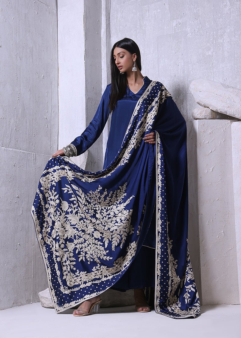 Shabeena Shawl Blue - Rizwan Beyg Design