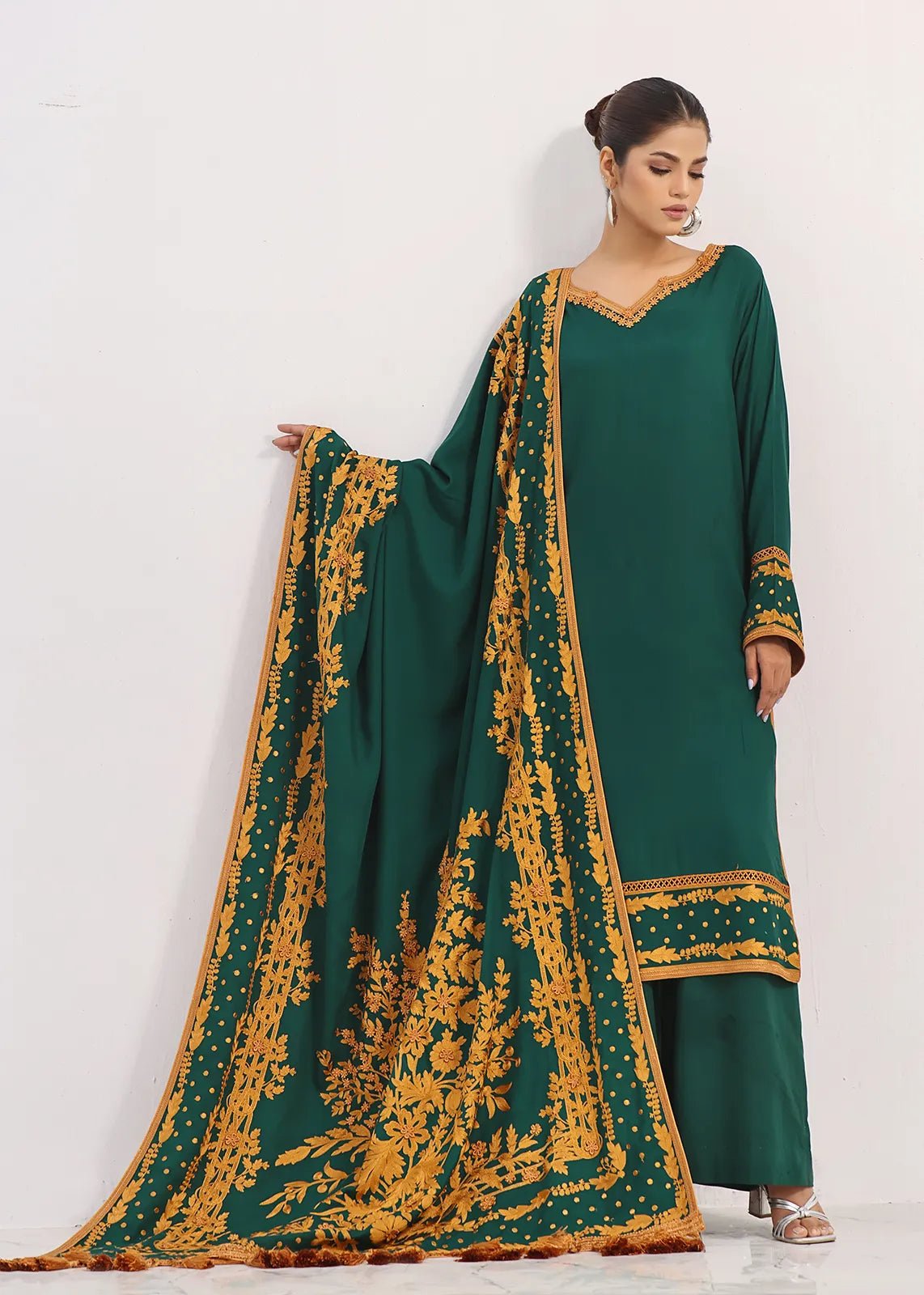 Shabeena Shirt & Shawl Green - Rizwan Beyg Design