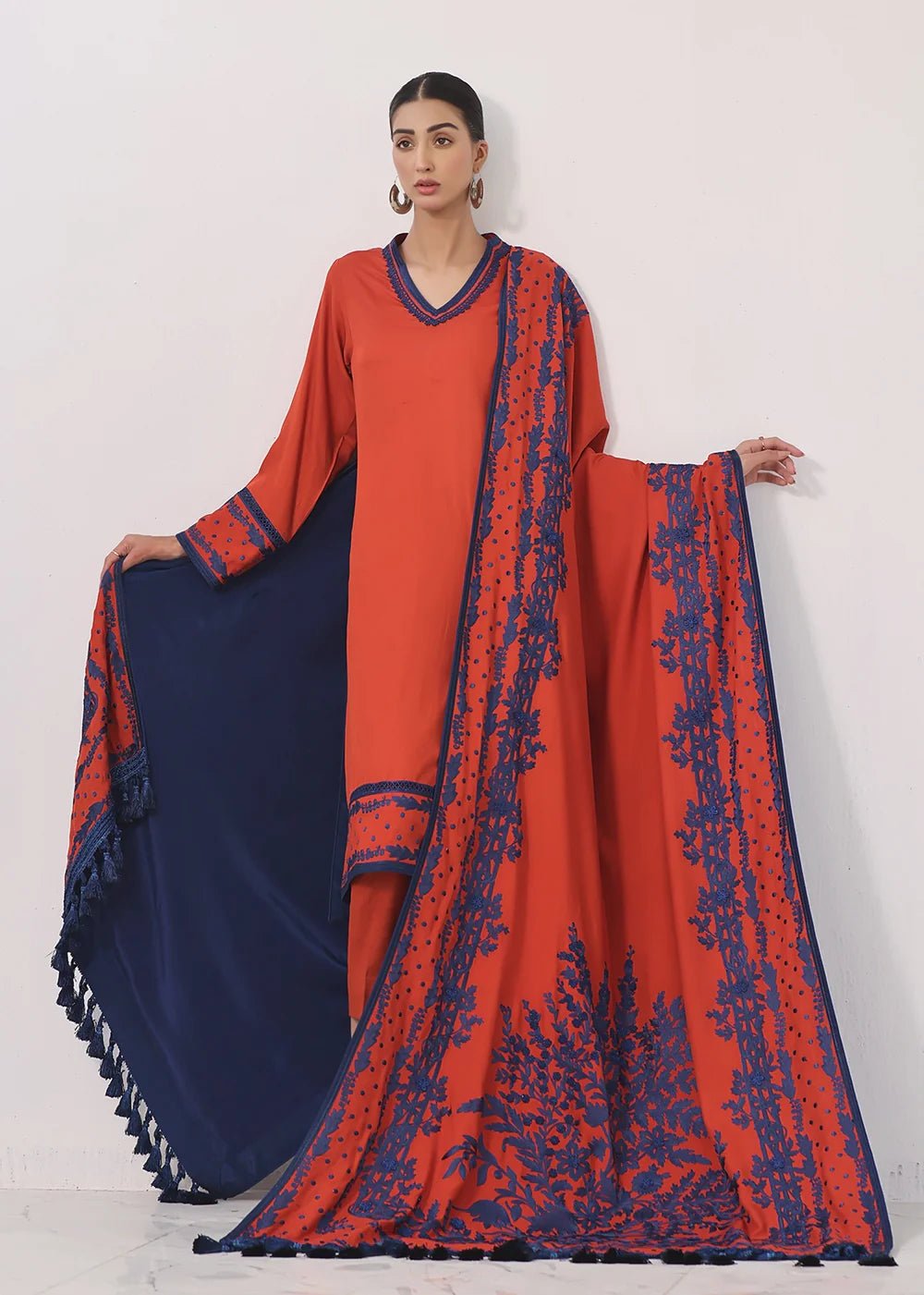 Shabeena Shirt & Shawl Orange - Rizwan Beyg Design